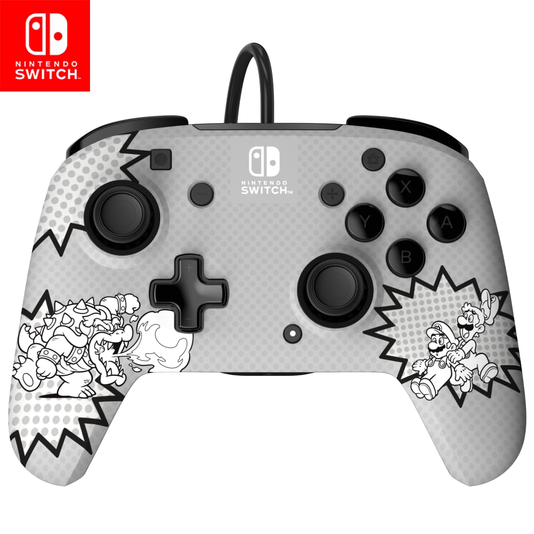 PDP REMATCH: Comic Attack Noir, Grey, White USB Game Controller Analog/Digital for Nintendo Switch & OLED - Perfect for Multiplayer Gaming & Long Play Sessions