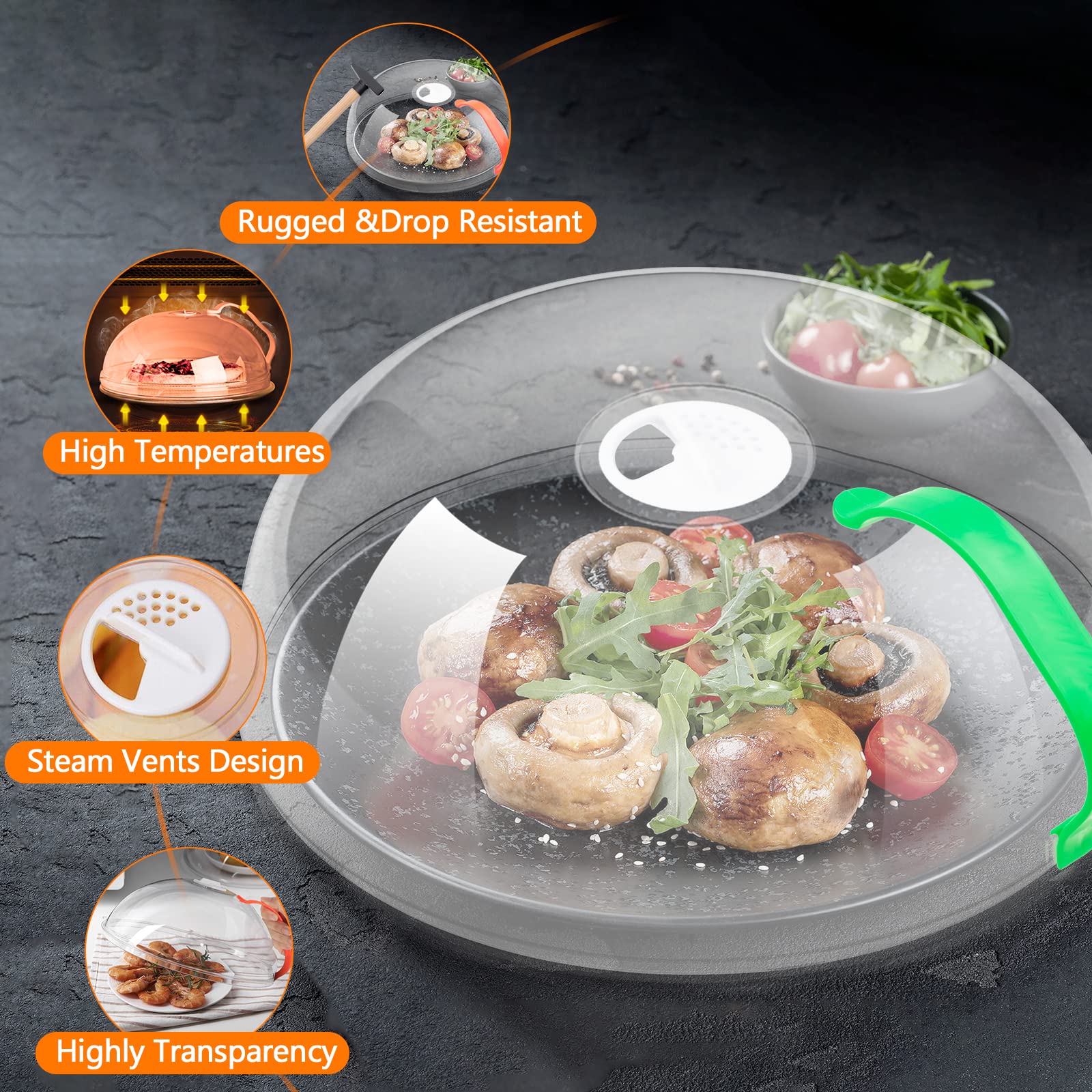 BPA-Free Microwave Cover for Food Splatter Protection - 2 Pack with Handle & Steam Vents | Keeps Microwave Oven Clean | Perfect for Reheating Meals, Popcorn & Leftovers