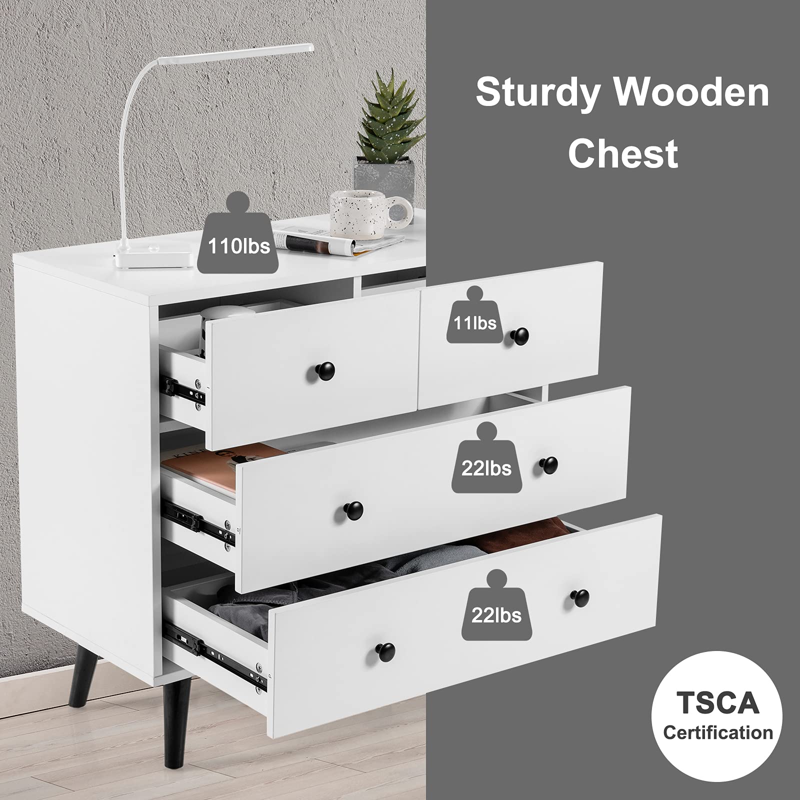 Giantex 4-Drawer Storage Cabinet with Spacious Drawers & Metal Handles - Sturdy Wooden Organizer for Living Room, Hallway, Office - White | Perfect for Home Organization, Closet Storage & Office Supplies