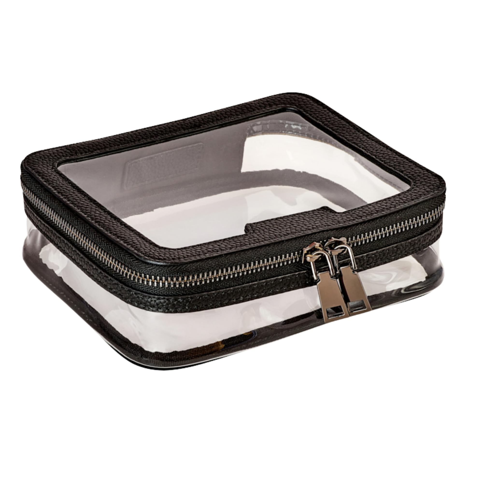 Waterproof Clear PVC Toiletry Bag with Zipper - Travel Cosmetic & Makeup Organizer for Men & Women - Vegan Leather (Black) - Perfect for Bathroom, Gym, and Airplane Travel