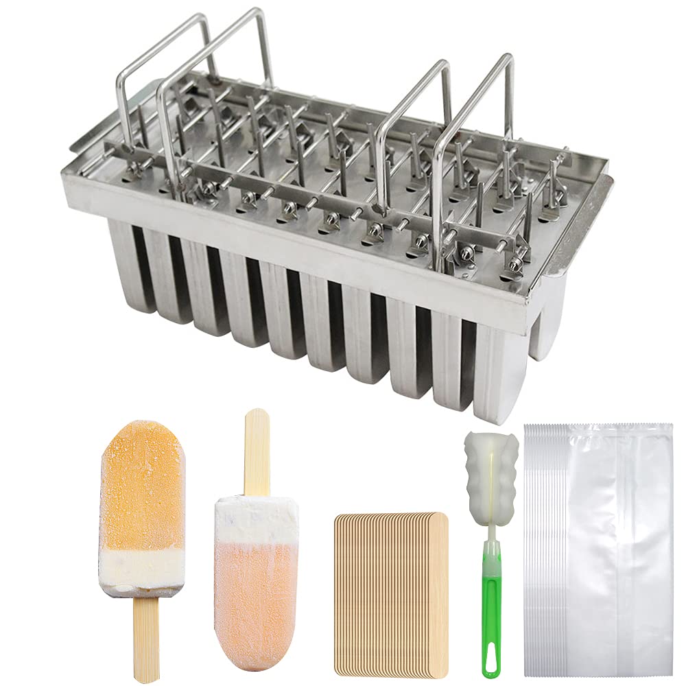 Shikha 20PCS Stainless Steel Ice Lolly Popsicle Molds Kit - Homemade Ice Pop Maker with 100 Bamboo Sticks, 100 Pop Bags & Cleaning Brush - Perfect for Summer Treats, Kids Snacks, and DIY Frozen Desserts at Home
