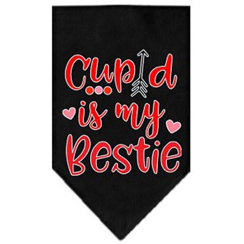Cupid is My Bestie Screen Print Bandana - Black | Valentine's Day Gift, Dog Bandana, Pet Accessory for Dogs & Cats