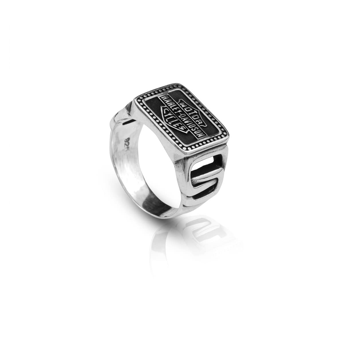 Harley Davidson 925 Sterling Silver Men's Signet Ring - Handcrafted Biker Jewelry for Men - Customizable Motorcycle Rider Ring - Perfect for Biker Gifts, Weddings & Everyday Wear (Size 10)