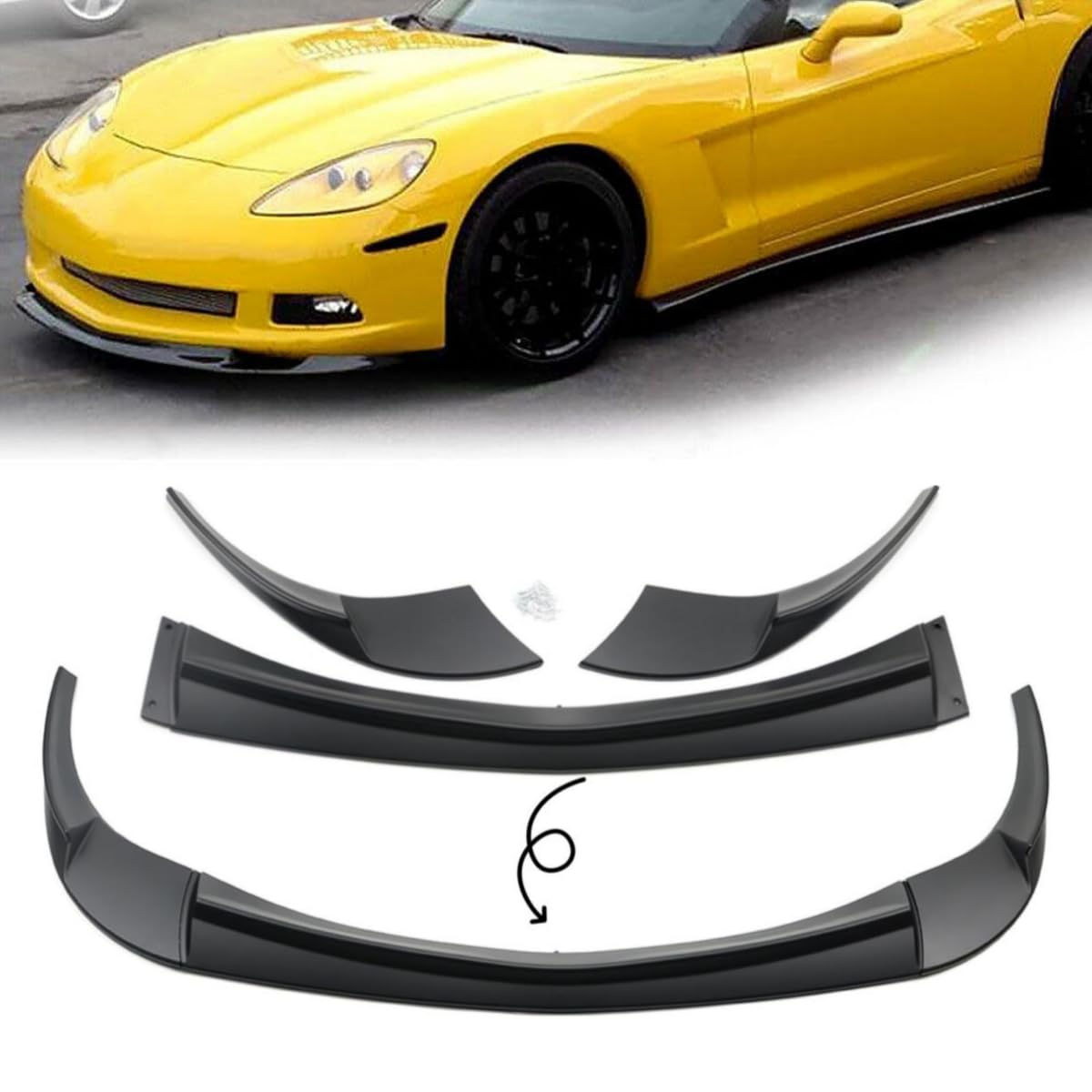2005-2013 Chevy Corvette C6 Base Models Front Bumper Lip Splitter - Matte Black 3Pcs for Enhanced Aerodynamics & Sporty Look | Perfect for Racing, Car Shows & Street Performance