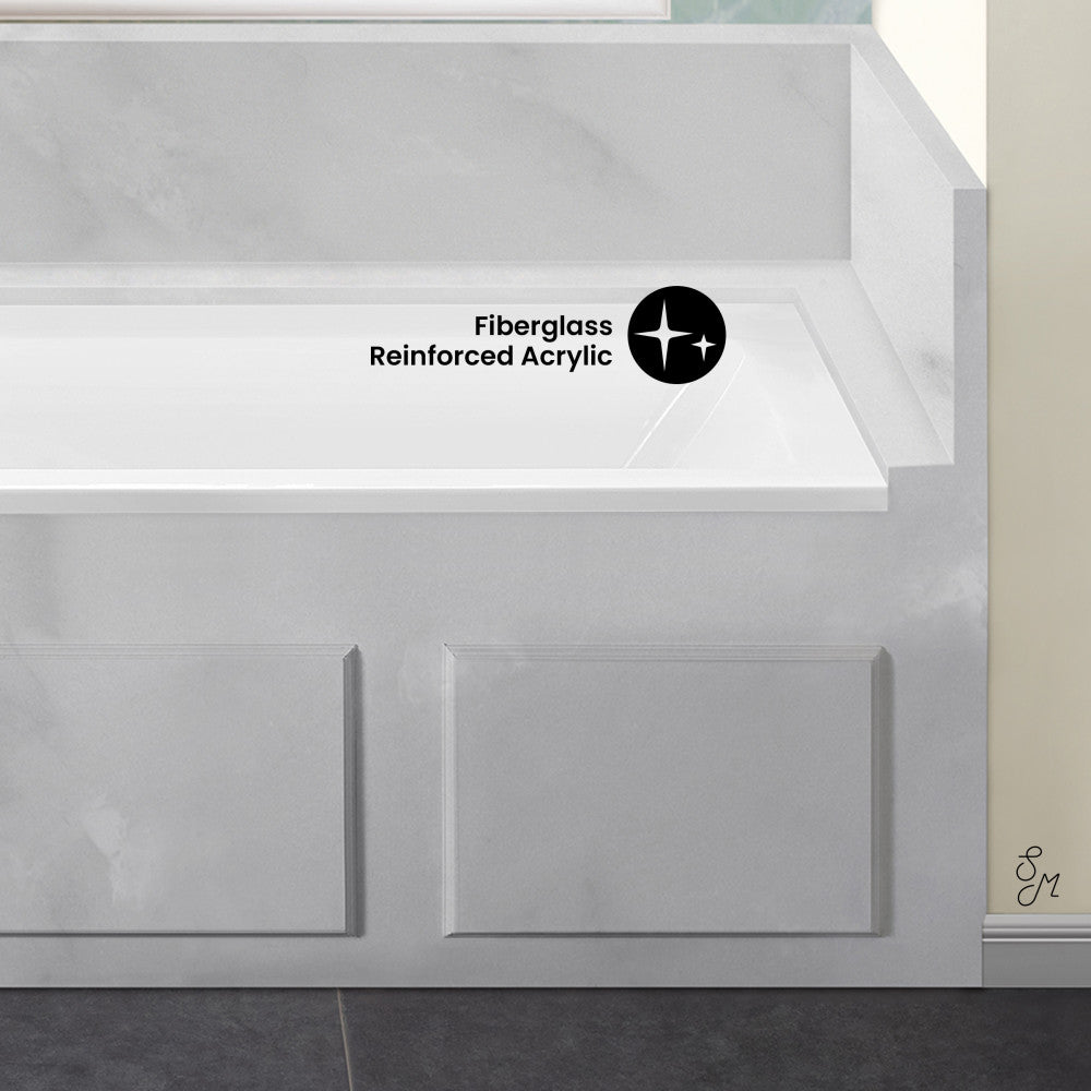 Voltaire 60 x 32 Inch Left Drain Soaking Alcove Bathtub - Glossy White Freestanding Tub with Integrated Overflow & Drain - Perfect for Small Bathrooms & Spa-Like Retreats