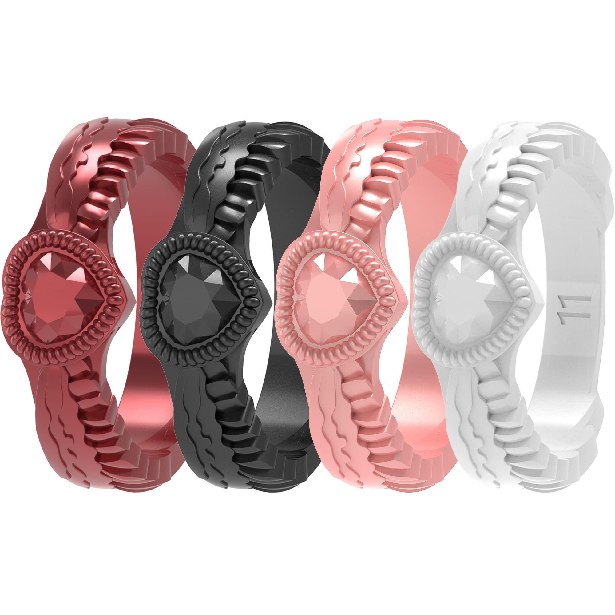 **Zollen 4/7 Pack Stackable Silicone Wedding Rings for Women - Comfortable Rubber Wedding Bands with Heart Diamond & Wings Design - Perfect for Daily Wear, Gym, Travel & Outdoor Activities**