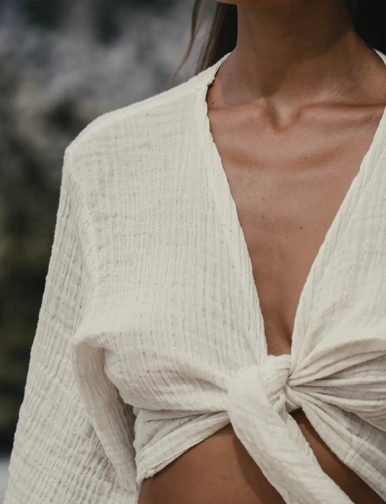 Handloom Bali Wrap Top - 100% Natural Cotton with Gold Stripes for Women | Boho Chic Beachwear, Yoga & Summer Outfits