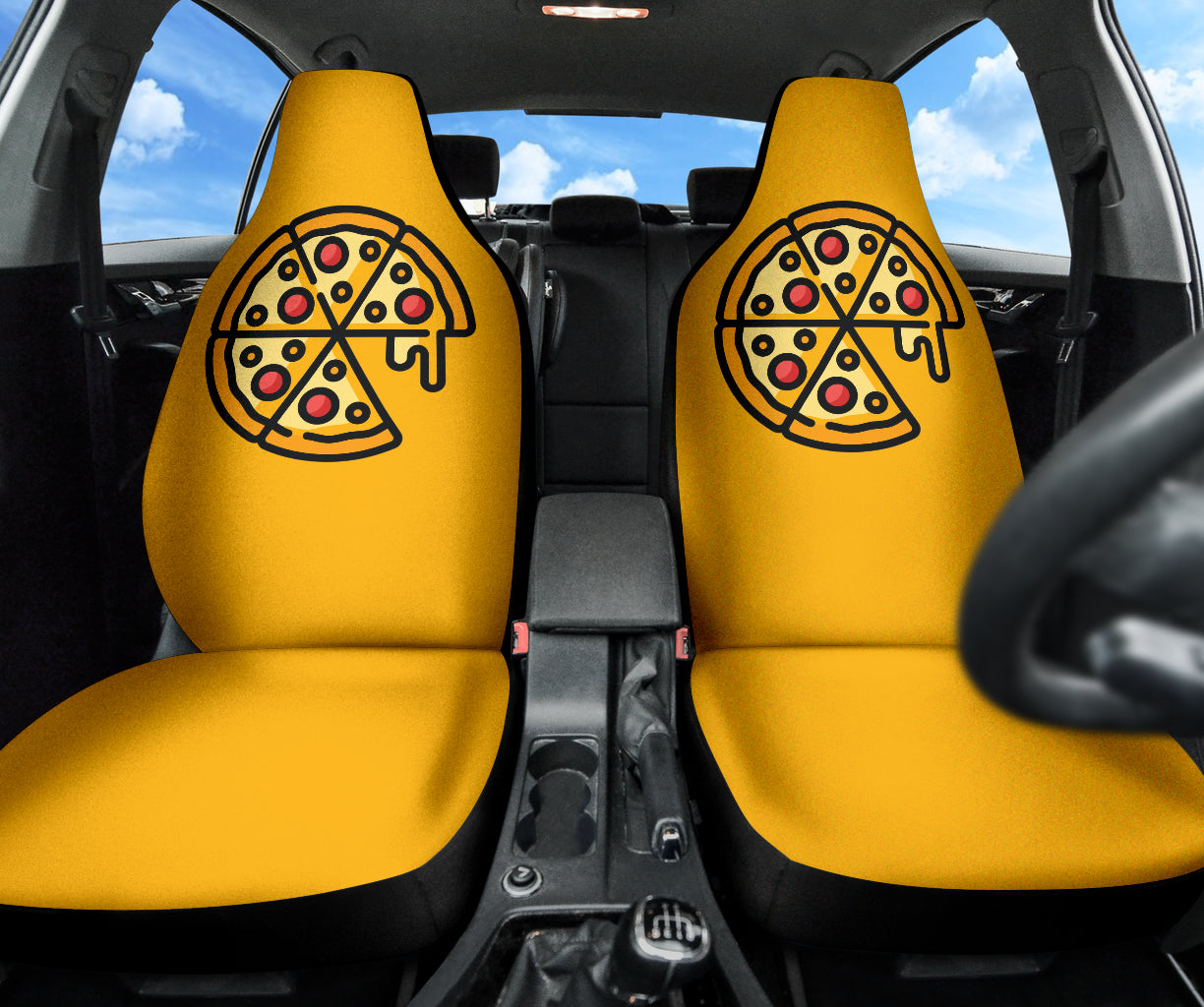 Stylish Pizza Pattern Yellow Background Car Seat Covers - Universal Fit for Cars, Trucks & SUVs - Waterproof & Comfortable (Style 1 210102) - Perfect for Road Trips, Daily Commutes & Pizza Lovers