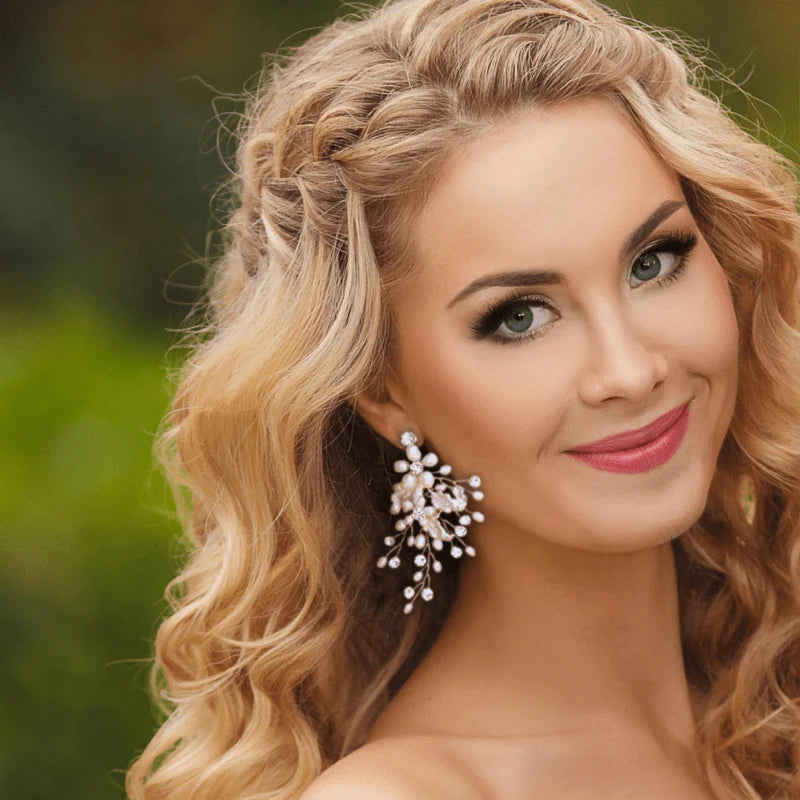 Elegant Blush Pink Wedding Earrings with Pearls - 9802 | Perfect for Bridal, Prom, and Formal Events