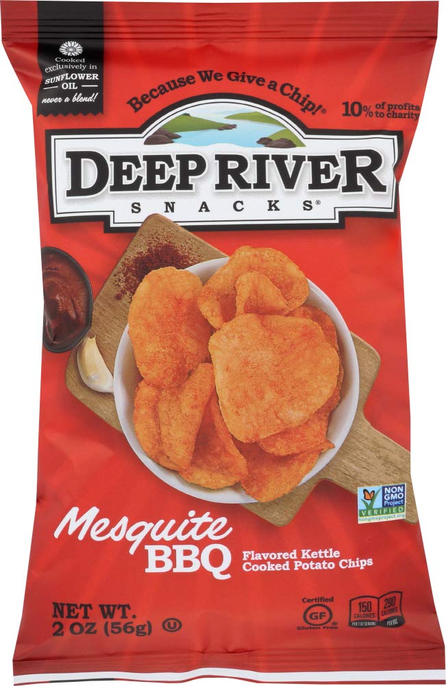 Deep River Snacks Mesquite BBQ Kettle Cooked Potato Chips - Gluten Free, Non-GMO, 2 oz Bag - Perfect for Picnics, Parties & Snack Time