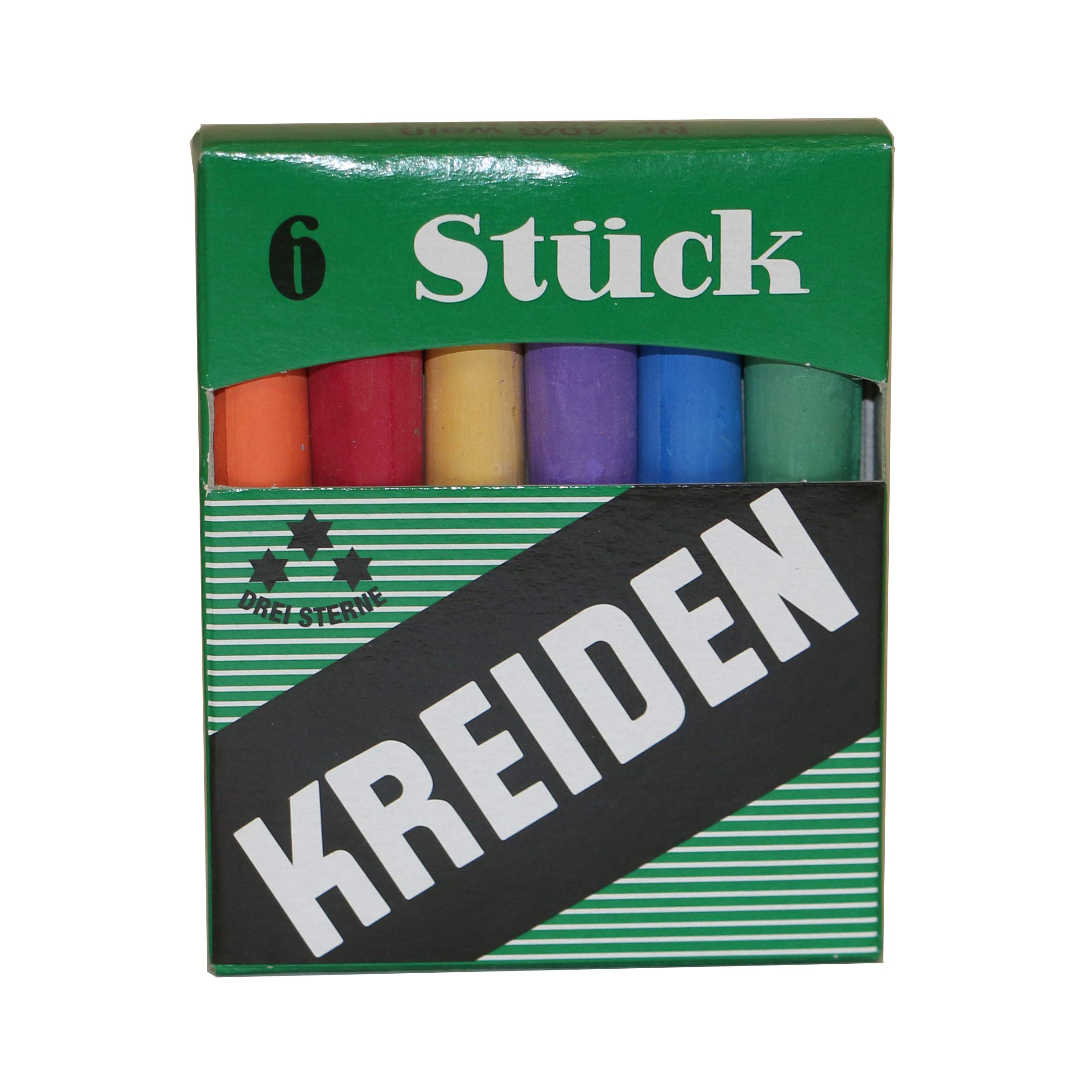 Premium Drei Sterne School Conical Chalk - 6 Sticks (Assorted Colors) for Classroom, Blackboard & Sidewalk Drawing - Non-Toxic Dustless Chalk for Teachers & Kids