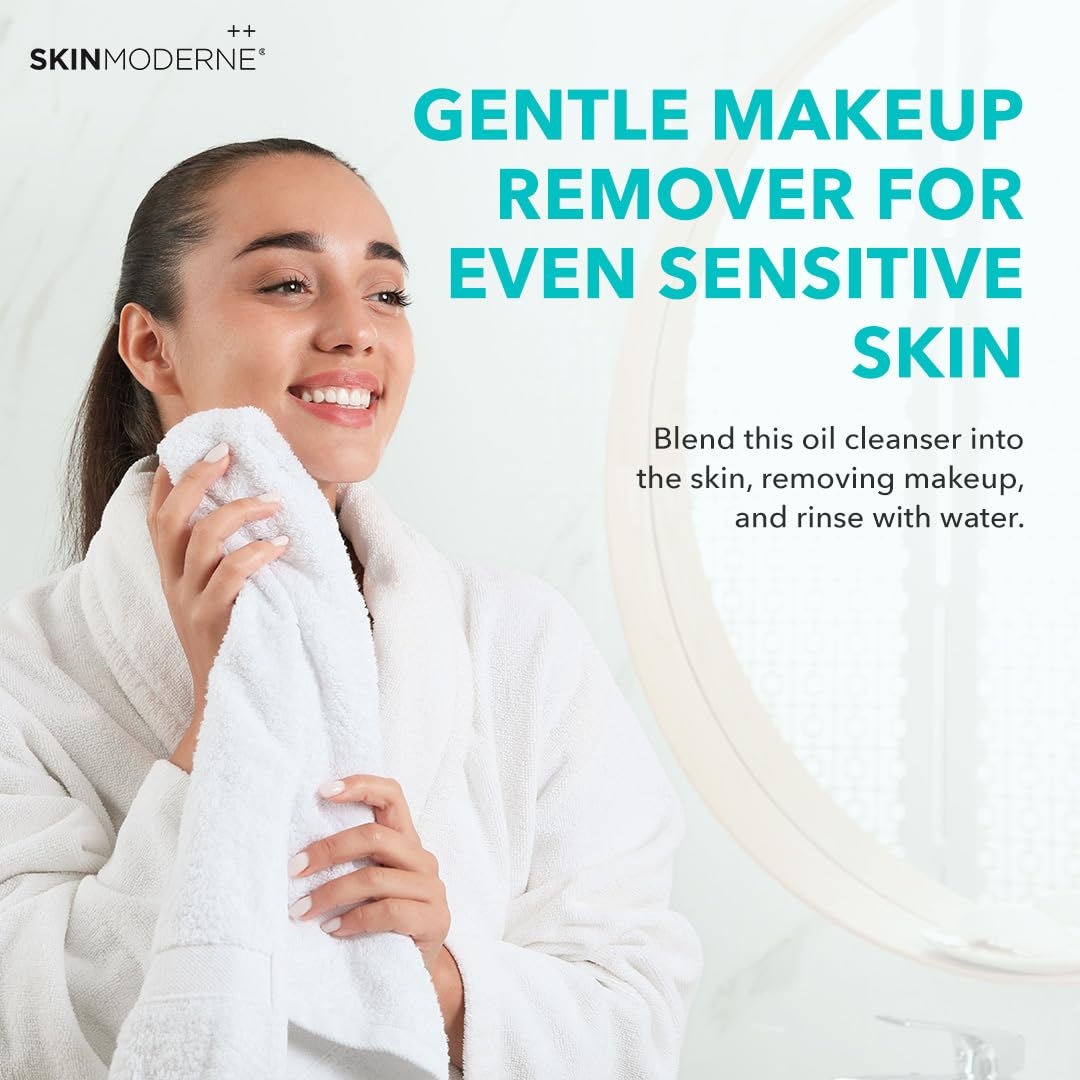 SKIN MODERNE Makeup Removing Smoothie Cleansing Oil - Gentle Vegan Face Wash with Rosehip Extract for Sensitive Skin | Plant-Based Makeup Remover & Daily Cleanser | Perfect for Nighttime Routine & Travel Skincare - 150ml