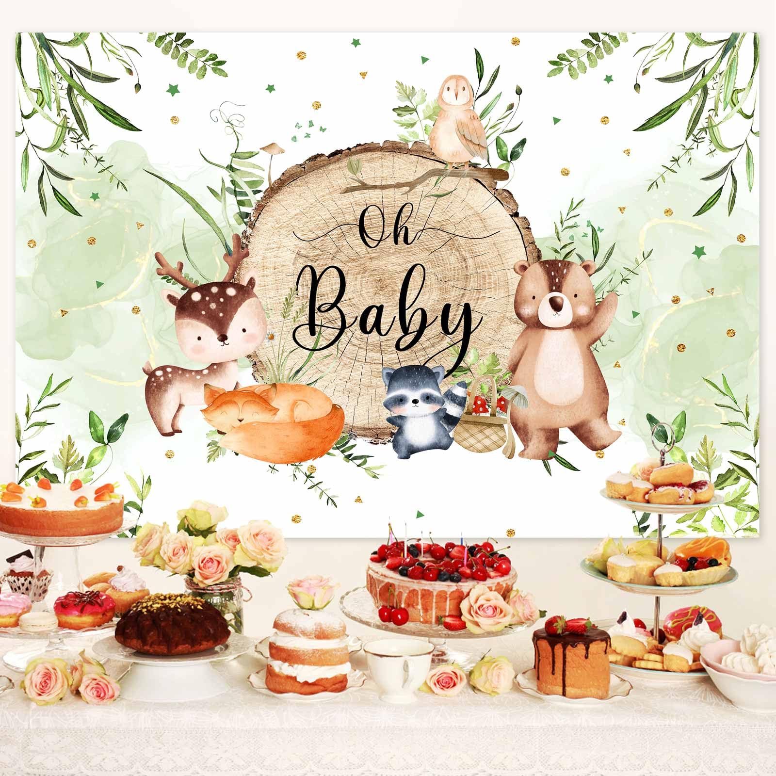 10x8ft Woodland Baby Shower Backdrop - Cute Forest Animals Birthday Party Decor for Kids, Oh Baby Theme Photo Booth Background with Props (Perfect for Baby Showers, 1st Birthdays & Nursery Decor)