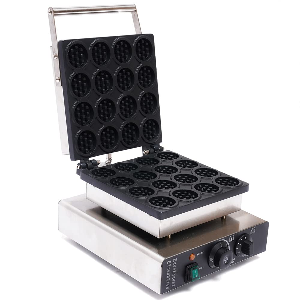 Commercial Waffle Maker Machine - 16-Piece Nonstick Electric Mini Round Waffle Iron with Stainless Steel Non-Stick Pans, Cleaning Sponges, Brushes & Egg Beater - Perfect for Breakfast, Brunch, Cafes & Restaurants