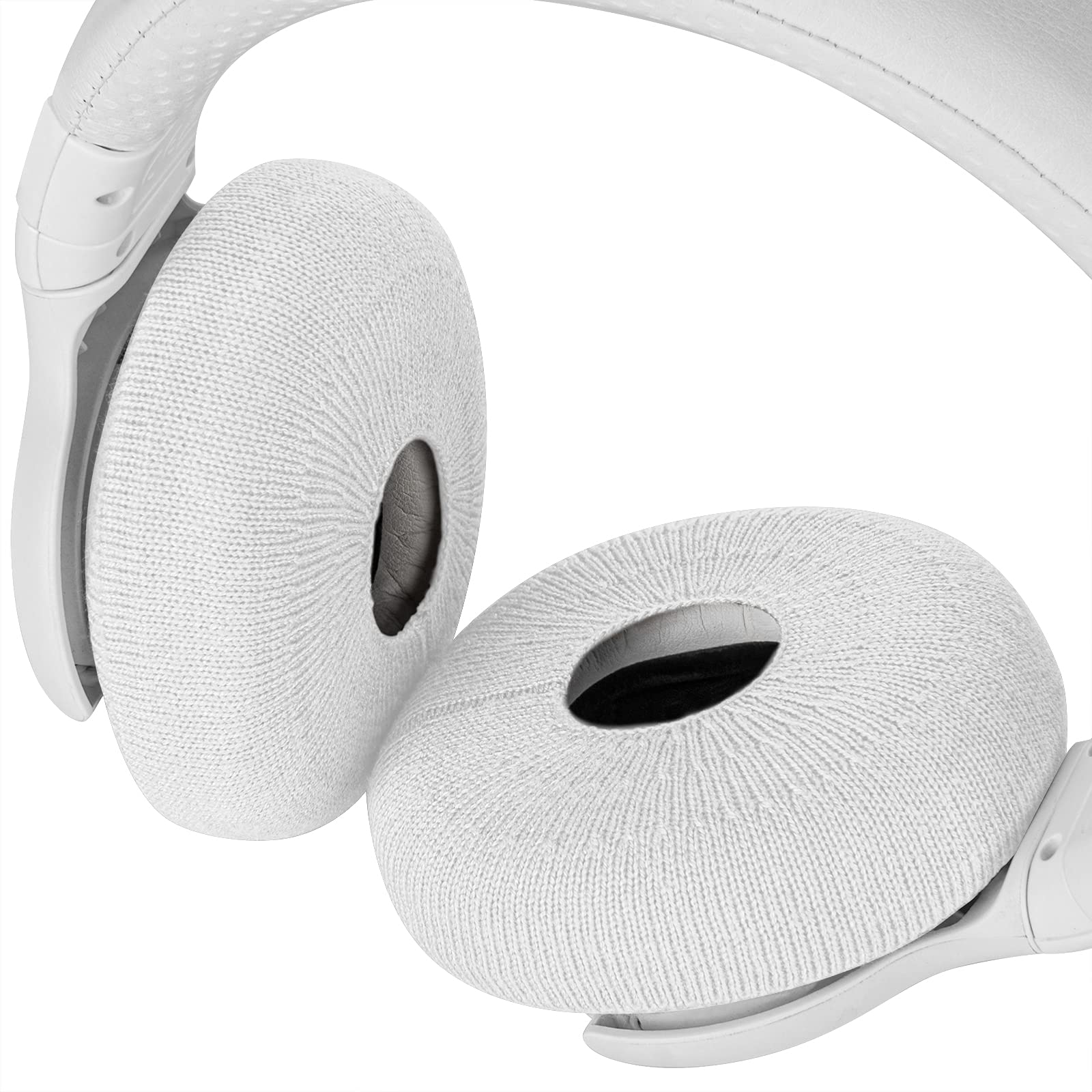 GEEKRIA 2 Pairs Stretchable Headphone Ear Covers - Washable Fabric Earpad Protectors for On-Ear Headphones, Sweatproof & Comfortable (Size S/White) - Perfect for Workouts, Gaming & Travel