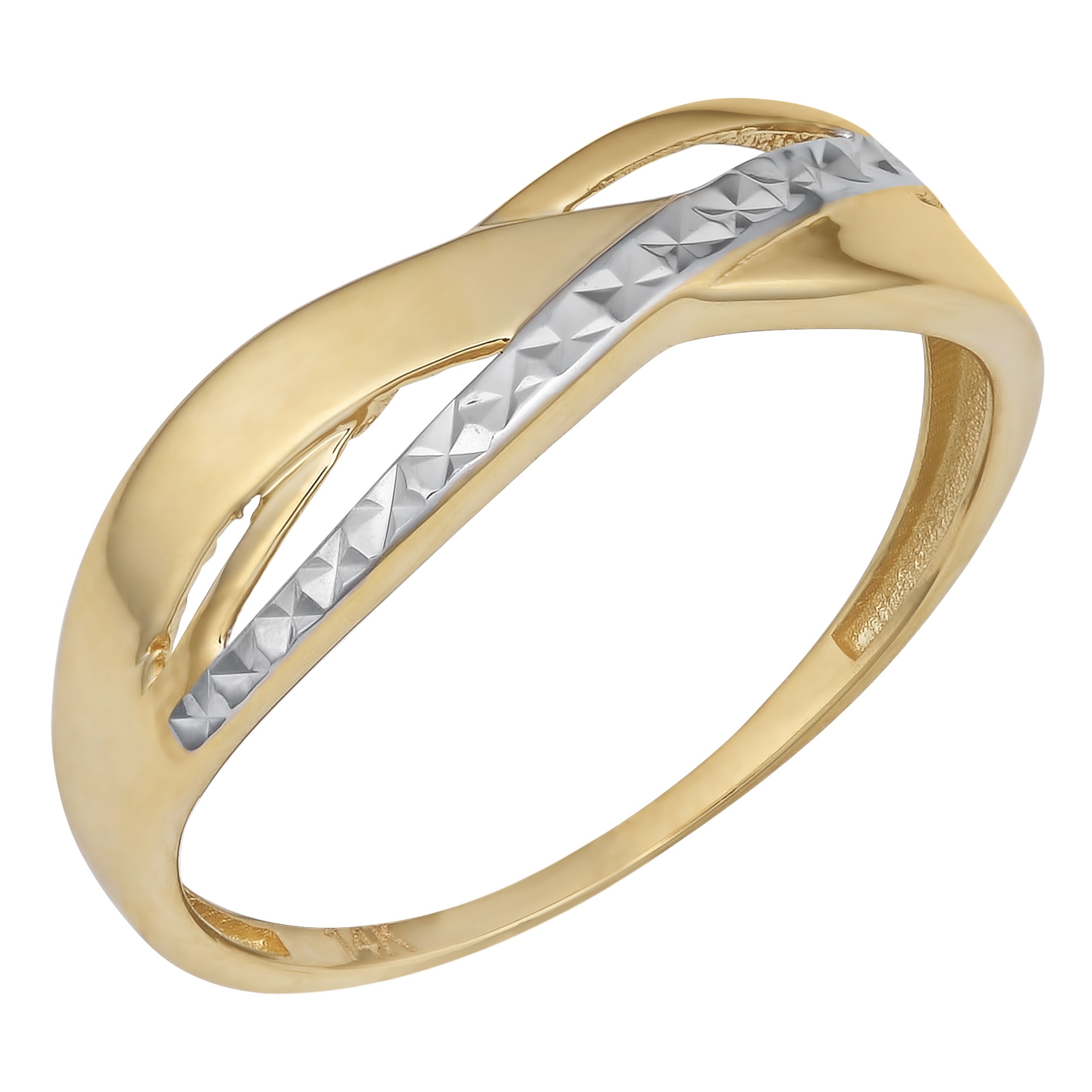 14K Two-Tone Gold Diamond-Cut & High Polish Highway Ring for Men | Luxury Statement Jewelry for Everyday Wear, Gifts & Special Occasions