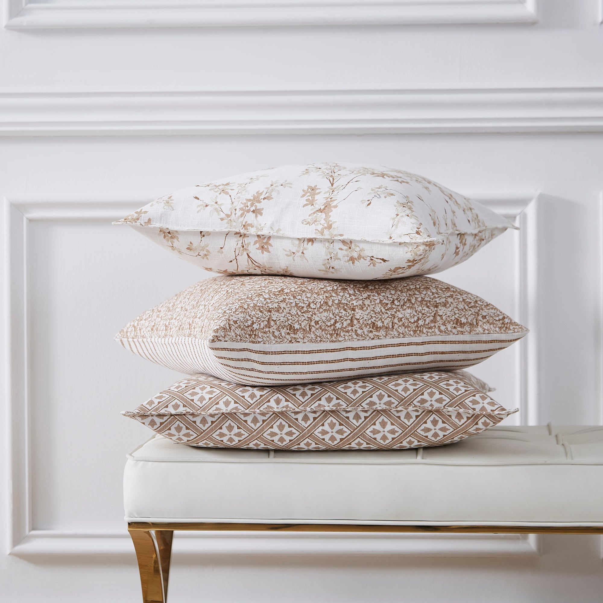 Laura Ashley Forsythia Truffle Throw Pillow Cover - Soft Decorative Cushion for Sofa, Bed & Home Decor - Floral Print Accent Pillow for Living Room & Bedroom