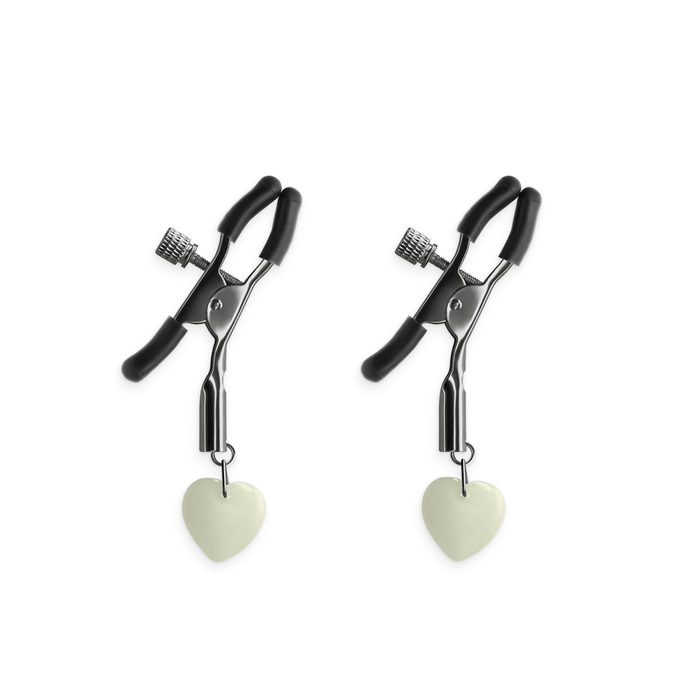 Bound Nipple Clamps with Glow in The Dark Heart Charms - Sensual BDSM Accessories for Couples Play & Adult Intimacy