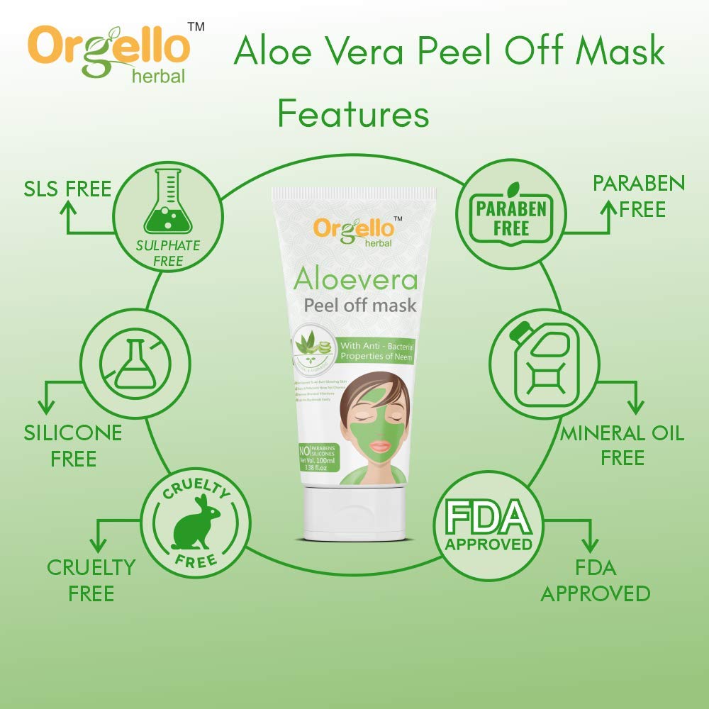 Orgello Aloe Vera Peel Off Face Mask & Gel Set - 100ml Mask + 60ml Gel for Men & Women - Paraben & Sulfate Free - Hydrates & Soothes Normal, Oily & Dry Skin - Perfect for Daily Skincare & Post-Sun Care
