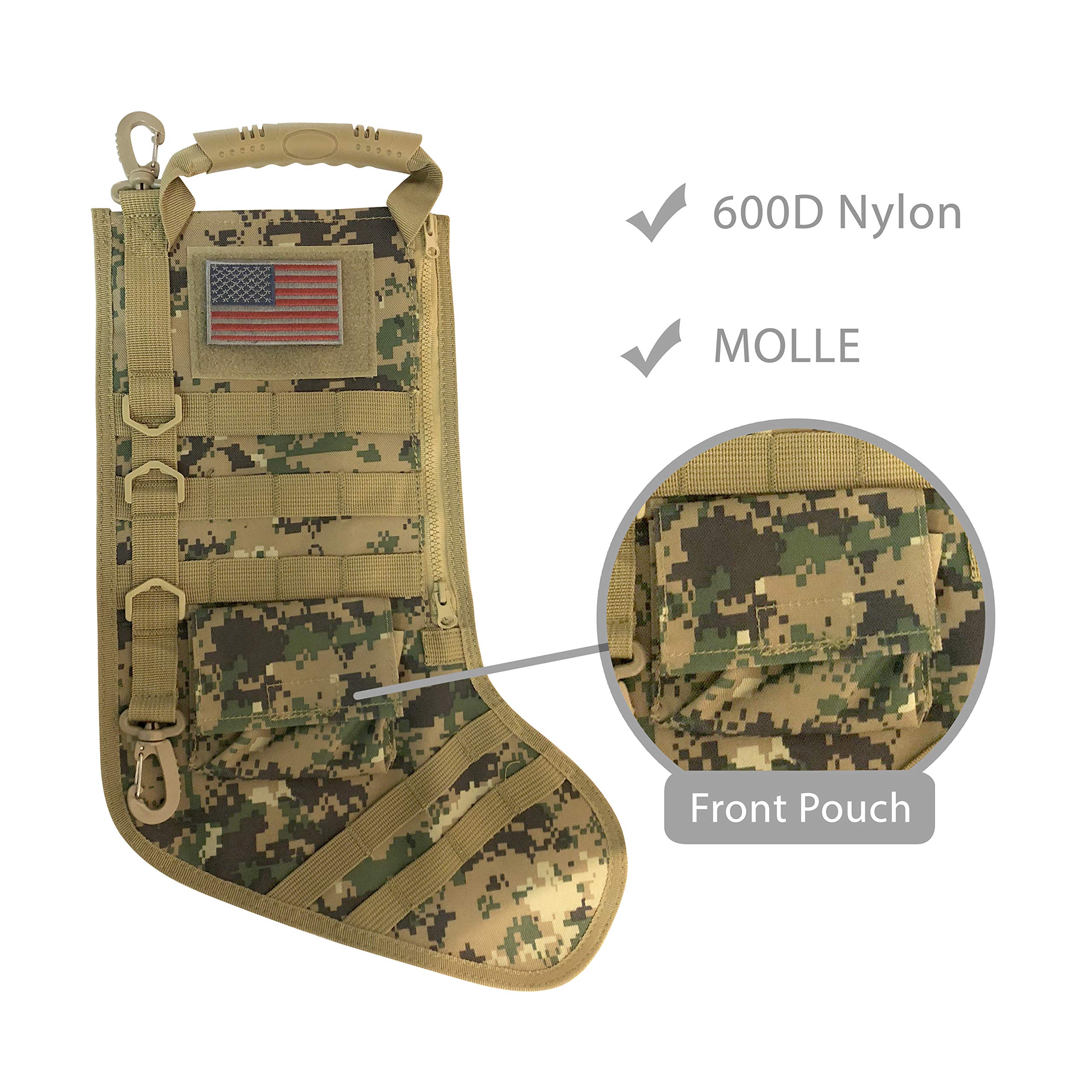 Tactical Christmas Stocking with Molle Gear - Durable Military Style Holiday Decor for Fireplace, Wall or Truck - Perfect for Outdoor Enthusiasts & Christmas Gifts