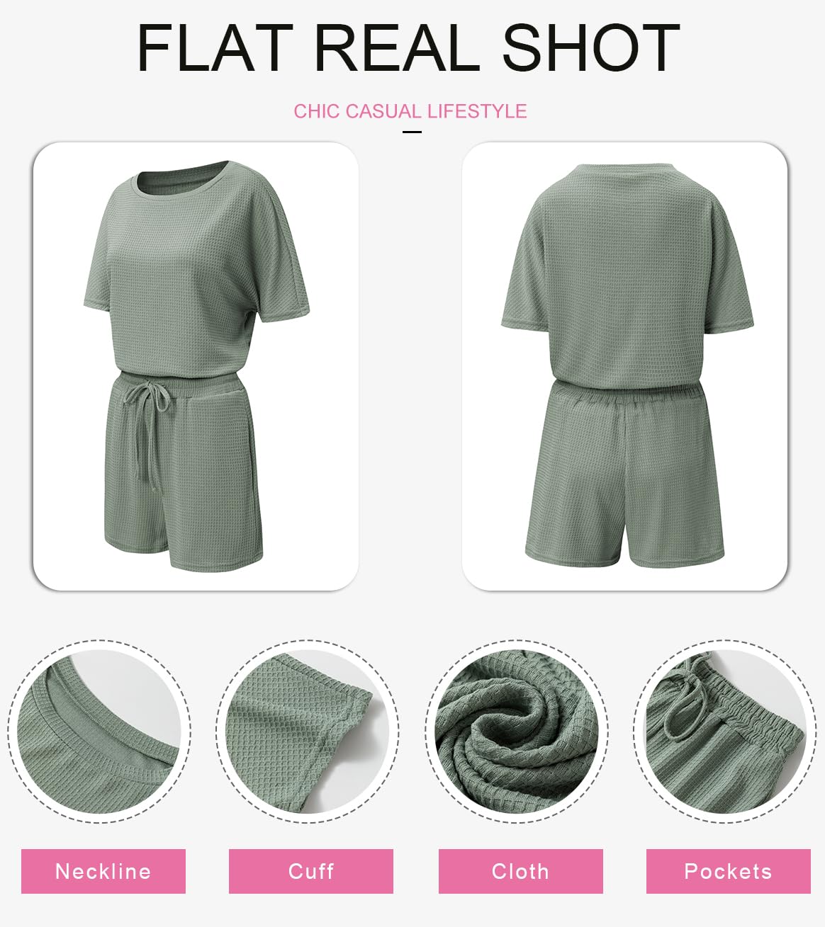 SHEWIN Women's Waffle Knit Pajama Set - 2 Piece Loungewear Outfit with Pockets | Soft & Cozy Sleepwear for Nighttime & Lounge Wear at Home