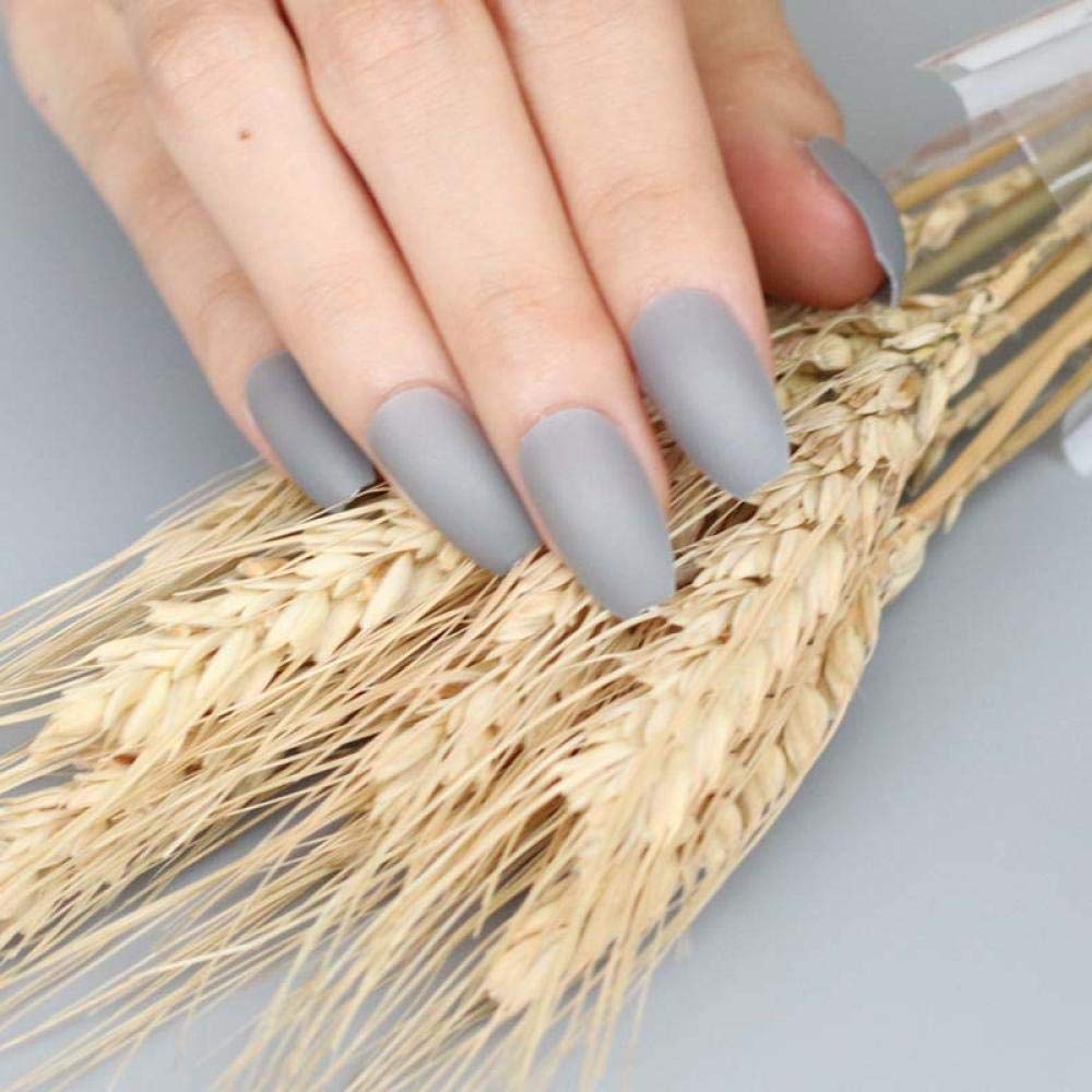 HUJL 24PCS Matte Solid Color False Nails - Ballet Length Gray Fake Nails for Women | Natural Looking Press On Nails for Parties, Weddings & Daily Wear