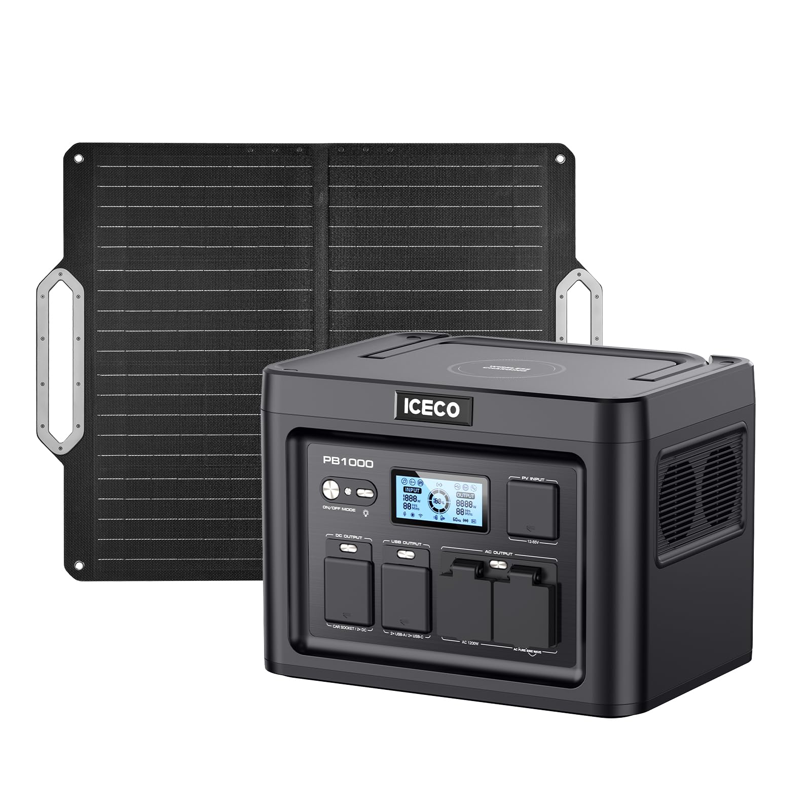 ICECO PB1000 Portable Power Station - 1075Wh Solar Generator with 80W Solar Panel, 1.6H Fast Charging for Home Backup Power, Emergency Use & Outdoor Camping | Perfect for RV Trips, Tailgating & Power Outages