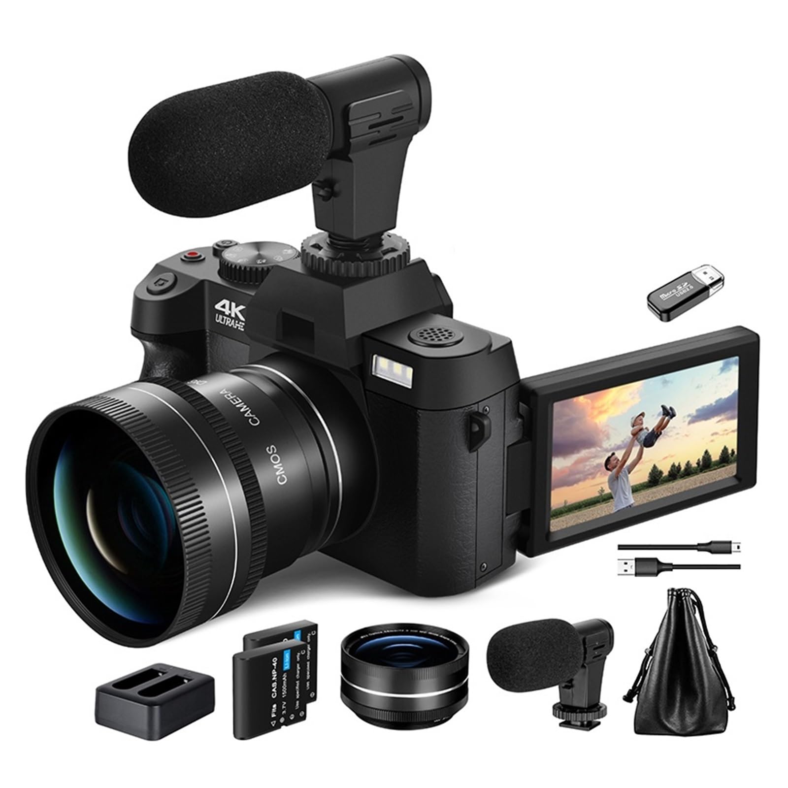 4K WiFi Digital Camera 48MP Vlog Camcorder with Flip Screen - Perfect for Travel & YouTube Videos