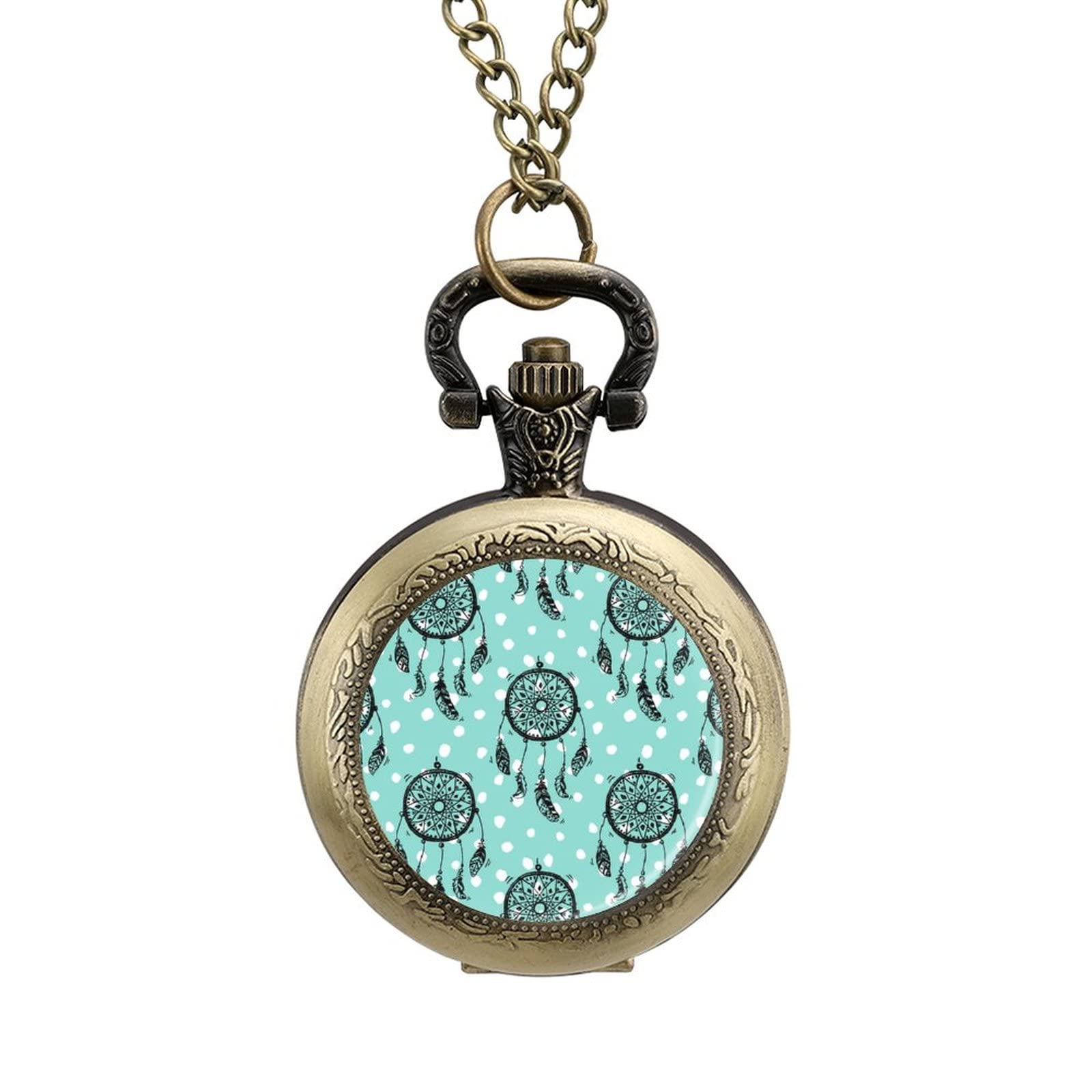 Native American Dreamcatcher Pocket Watch Necklace - Vintage Fashion Pendant with Chain for Men & Women - Perfect for Boho Style, Gifts & Spiritual Jewelry