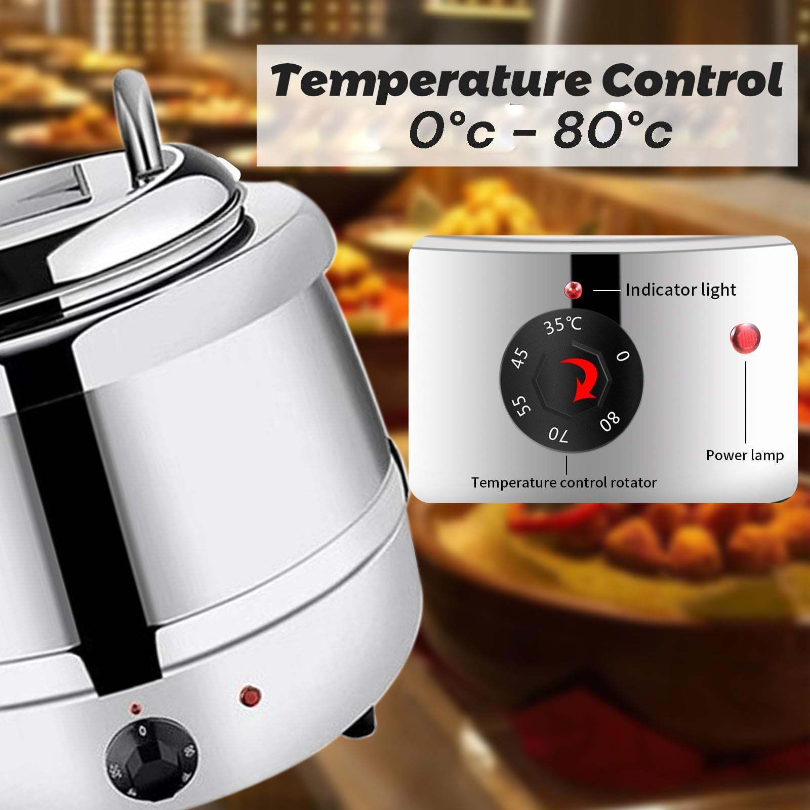13L Commercial Electric Buffet Food Warmer - Stainless Steel Soup Warmer & Hot Holding Cabinet for Restaurants, Catering & Buffet Service