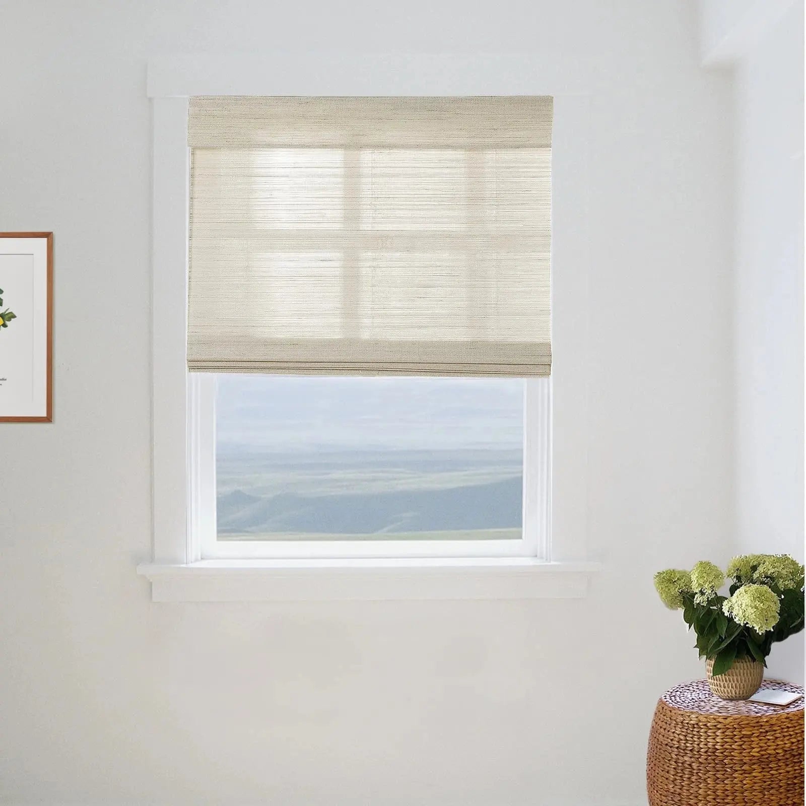 Natural Ramie Bamboo Woven Window Shade - Eco-Friendly White Wall Decor for Living Room & Bedroom
