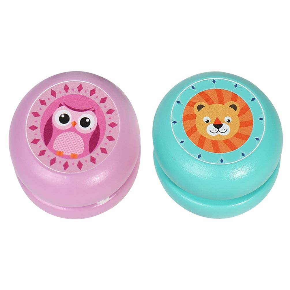 NUOBESTY 2 Pack Wooden Yo-Yo Toys - Cartoon Animal Yo-Yo Balls for Kids (Owl & Lion) - Fun Party Favors, Birthday Gifts & Outdoor Games - Perfect for Playtime, Birthday Parties & Skill Development