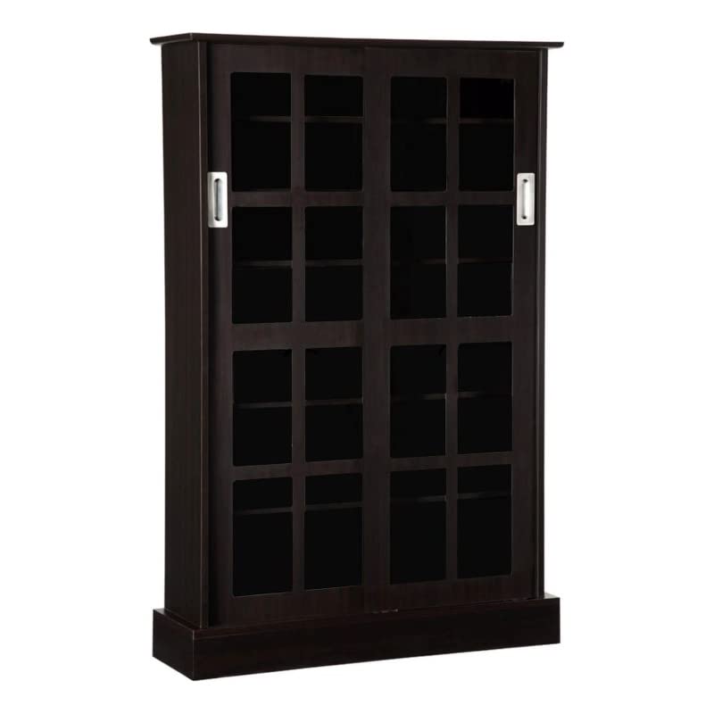 Atlantic Windowpane Media Storage Cabinet with Tempered Glass Sliding Doors - Holds CDs, DVDs, Blu-rays, Collectibles & Memorabilia - Espresso Finish - Perfect for Living Room, Home Theater & Office Organization (Model PN 94835721)