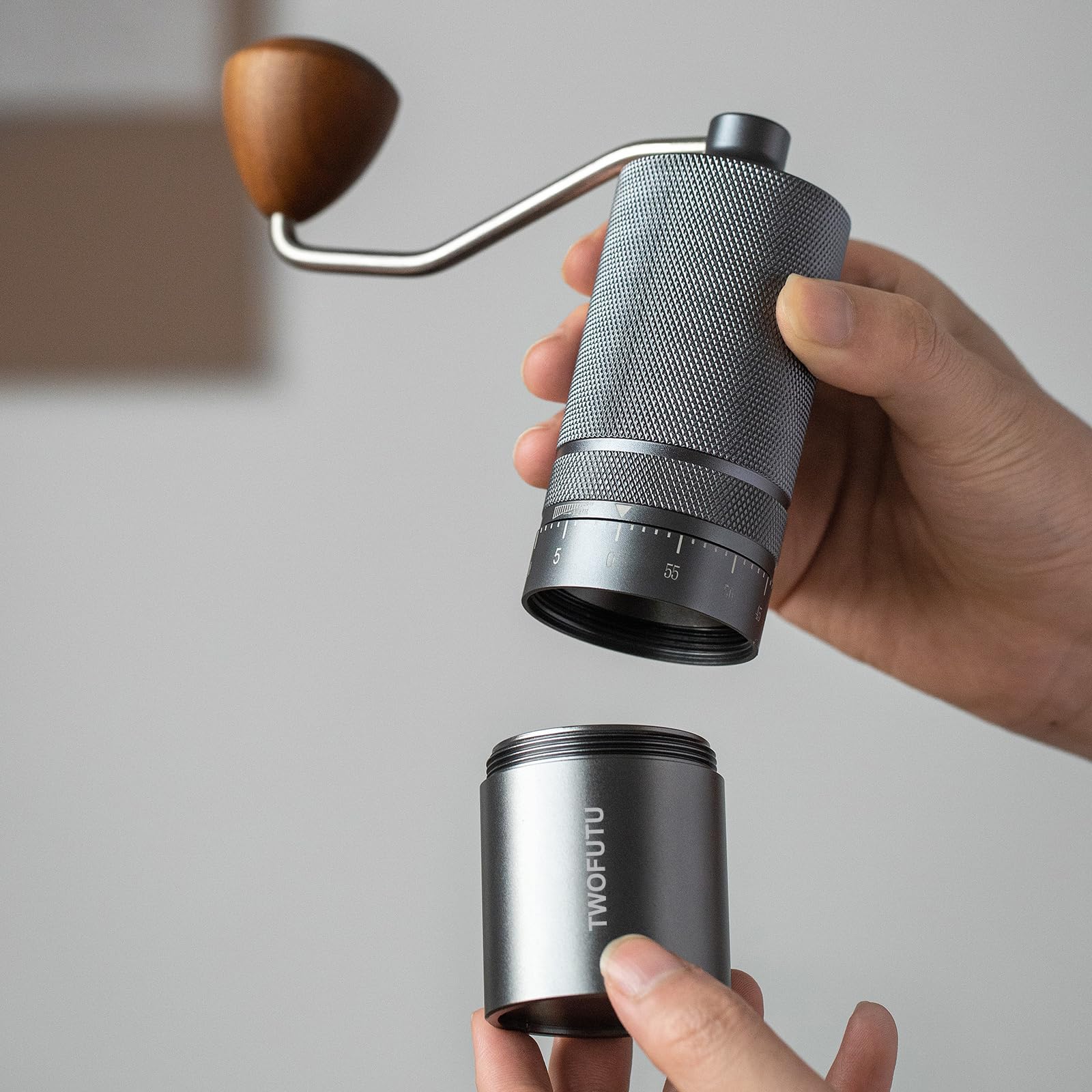 Premium Manual Coffee Grinder - Adjustable Stainless Steel Burr Mill with Ergonomic Handle & Reticulate Design for Espresso, French Press, Pour Over - Perfect for Home, Office, Travel & Camping (Grey)