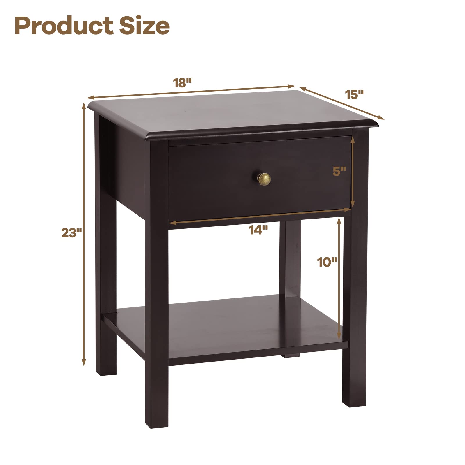 Julimoon Rustic Brown Nightstand with Drawer and Open Shelf - Modern Wood End Table for Bedroom, Living Room, or Sofa Bed - Perfect for Small Spaces, Apartment Decor & Farmhouse Style Homes