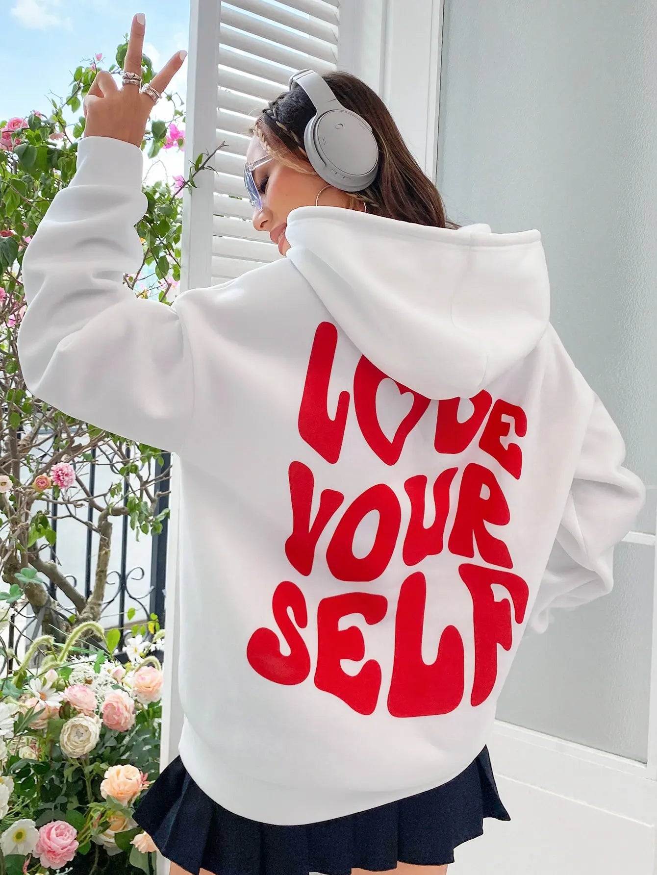 Love Yourself Cotton Printed Hoodie - Creative Oversized Women's Sweatshirt for Streetwear & Harajuku Fashion | Perfect for Casual Outfits, Outdoor Activities and Trendy Street Style