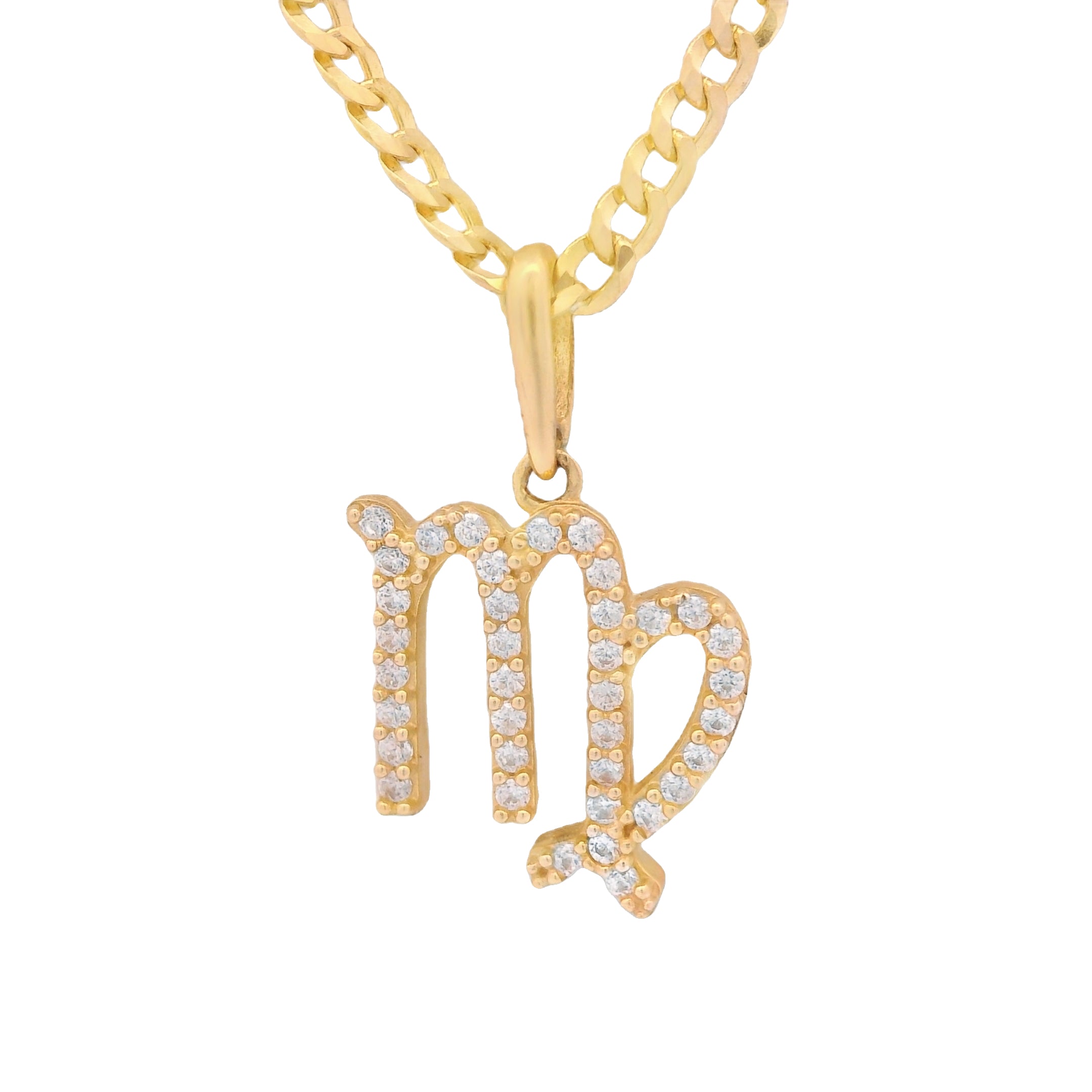 14K Gold Virgo Zodiac Sign Pendant Necklace with Solid Cuban Chain (16 Inches) - Perfect for Birthday Gifts, Anniversary Presents & Everyday Jewelry | JTJ™