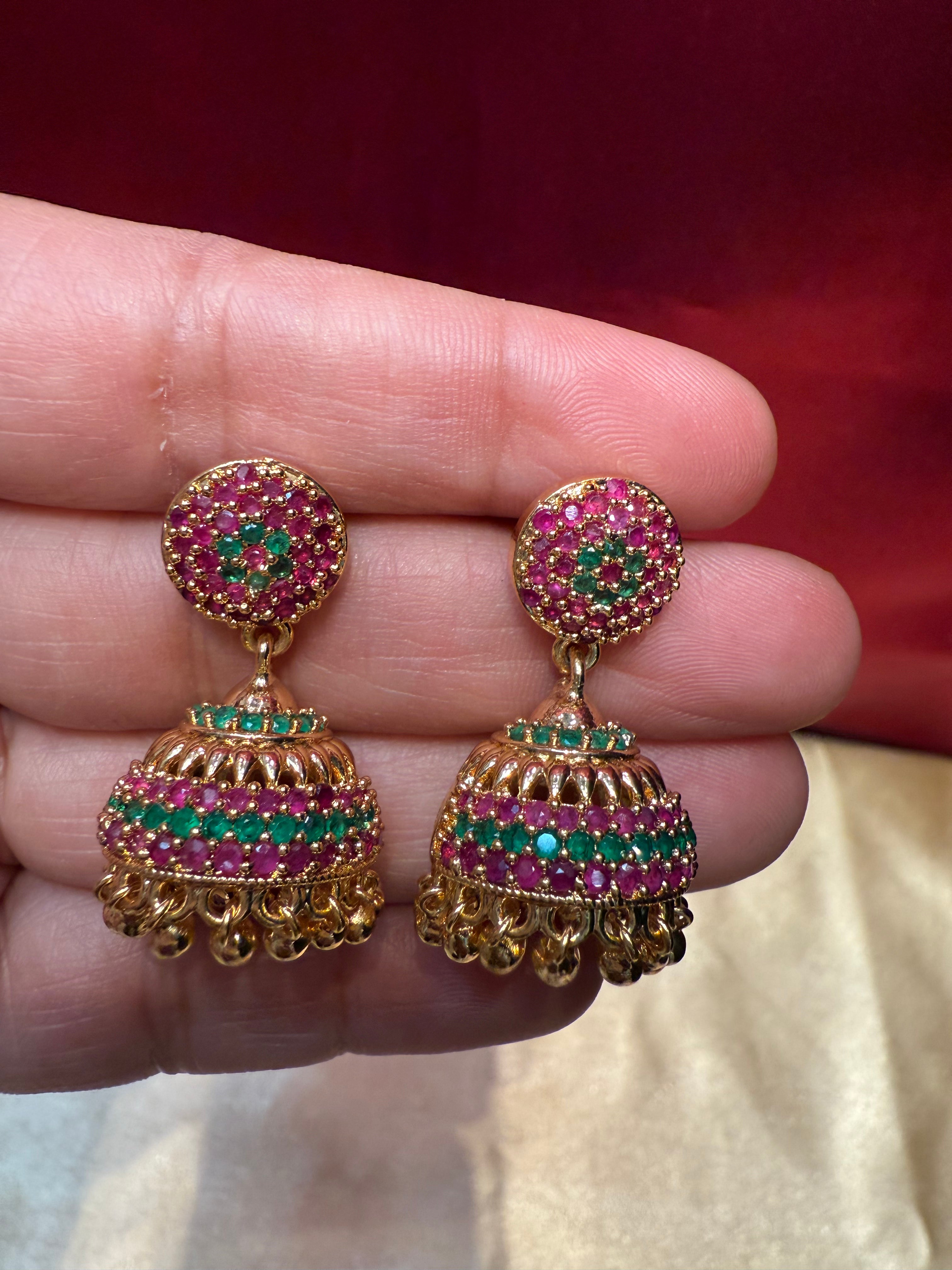 Exquisite Gold Plated Jhumka Earrings with Multicolor Stones for Women | Traditional Indian Jewelry for Weddings, Parties & Festive Occasions