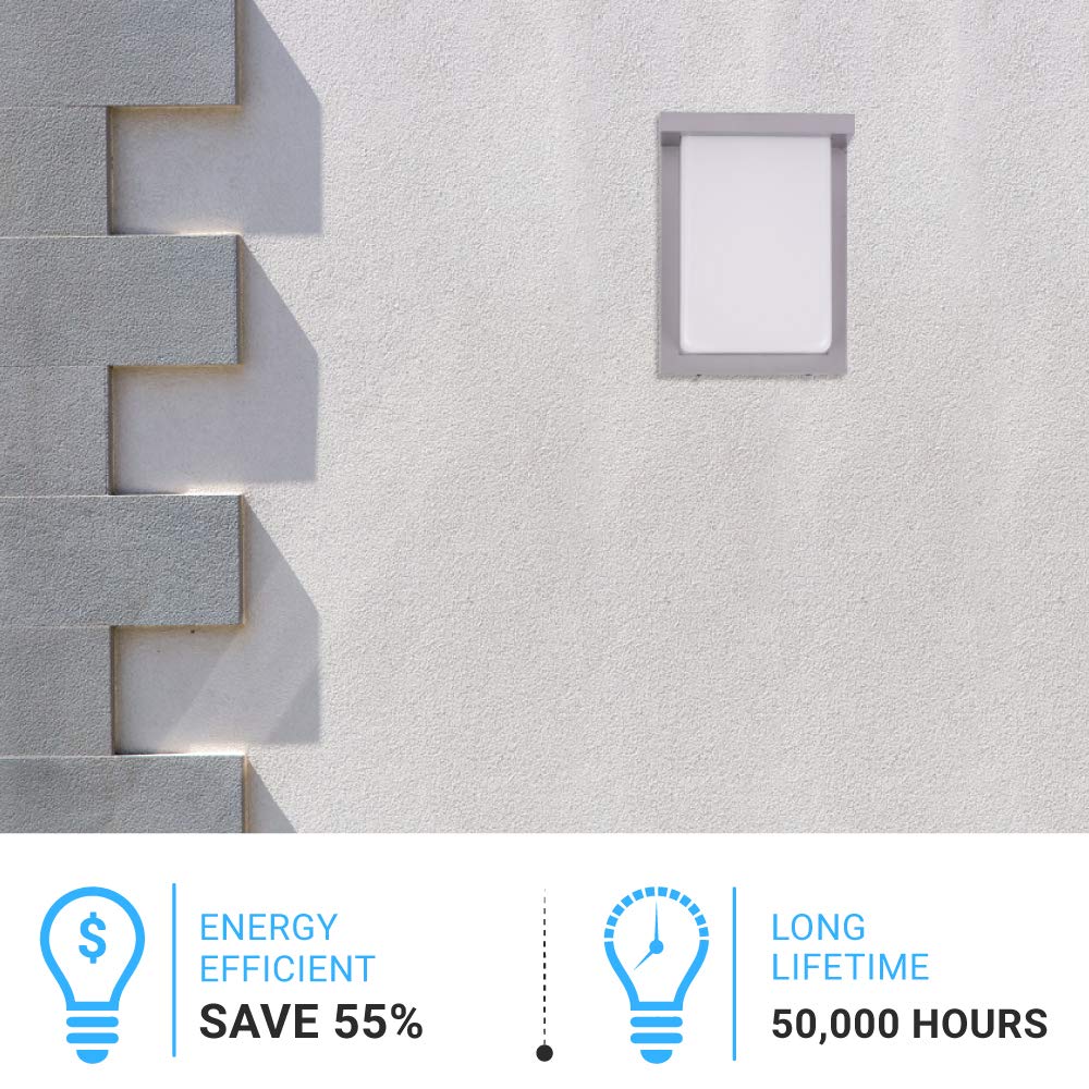 LEDMyplace 12W Outdoor Wall Light Fixtures - 5000K Cool White, 600 Lumens, Silver Finish Waterproof Porch Lights for House Front Door, Patio & Entryway | Perfect for Exterior Lighting, Home Security & Landscape Illumination