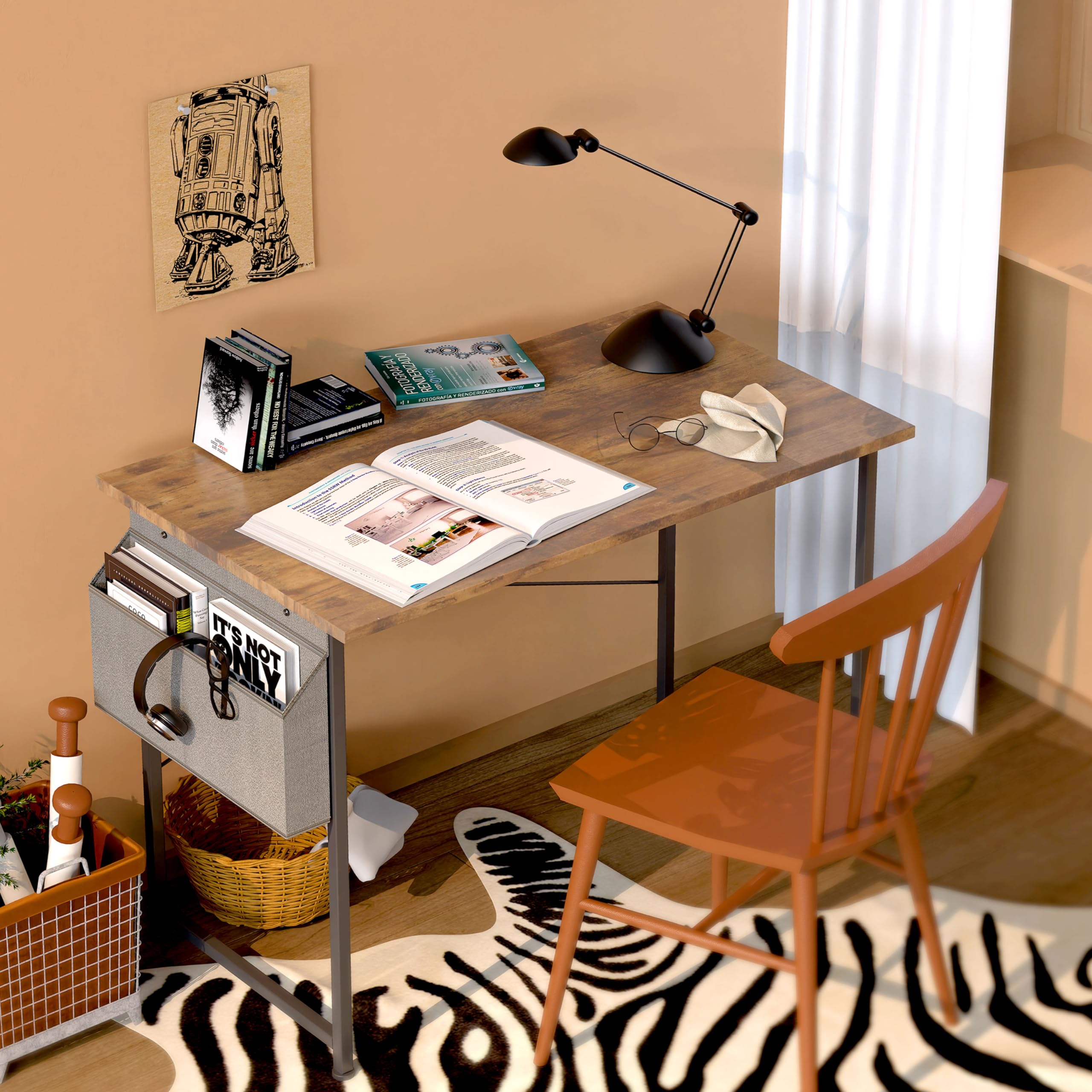 Compact Modern Writing Desk with Headphone Hooks - Space-Saving Study Desk for Small Rooms, Home Office & Living Room - Perfect for Remote Work, Online Classes & Gaming Setup