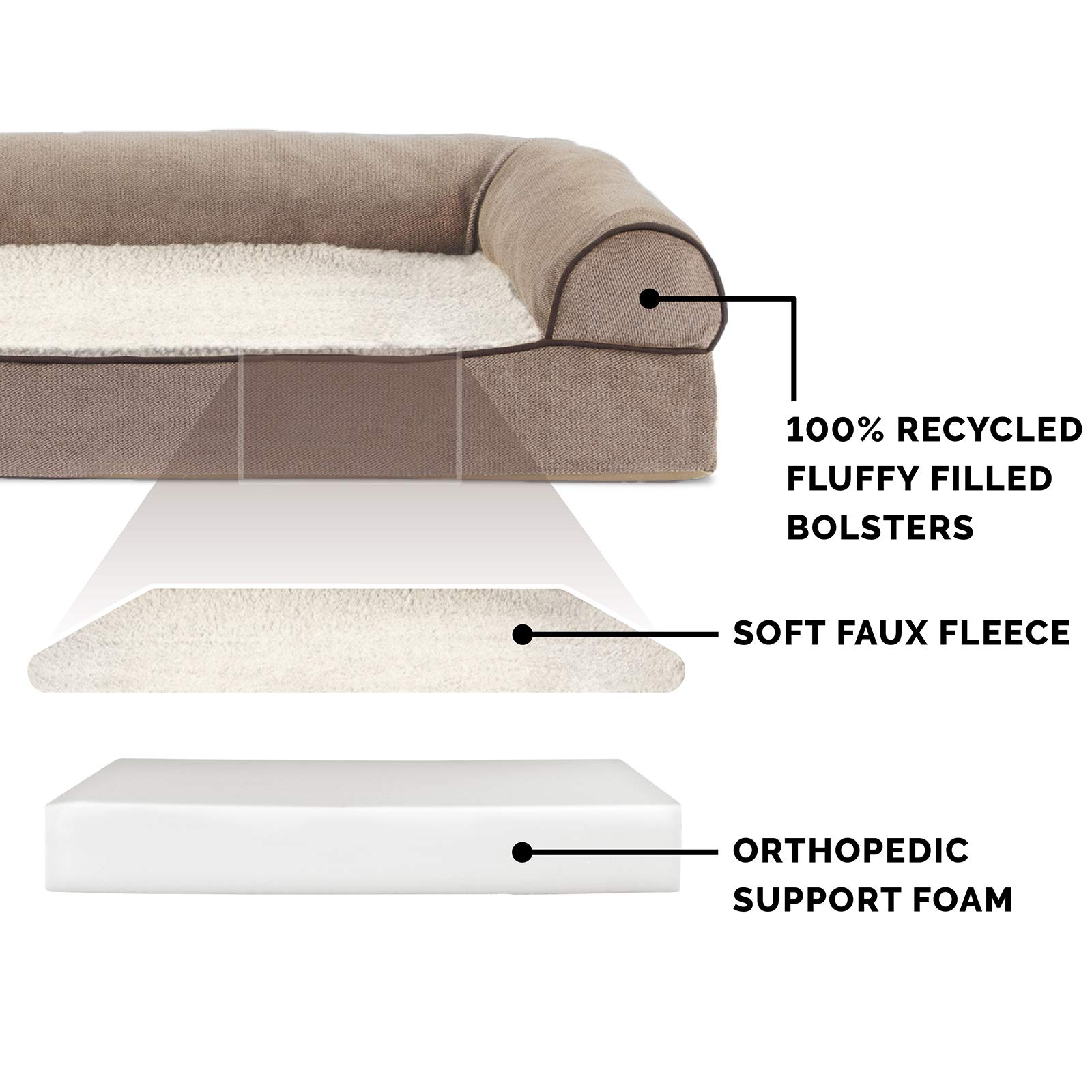 Furhaven Orthopedic Dog Bed for Large Dogs up to 125 lbs - Removable Bolsters & Washable Cover - Sherpa & Chenille Sofa Style - Cream Jumbo Plus/XXL - Perfect for Arthritis Relief & Comfortable Sleeping in Living Room or Bedroom