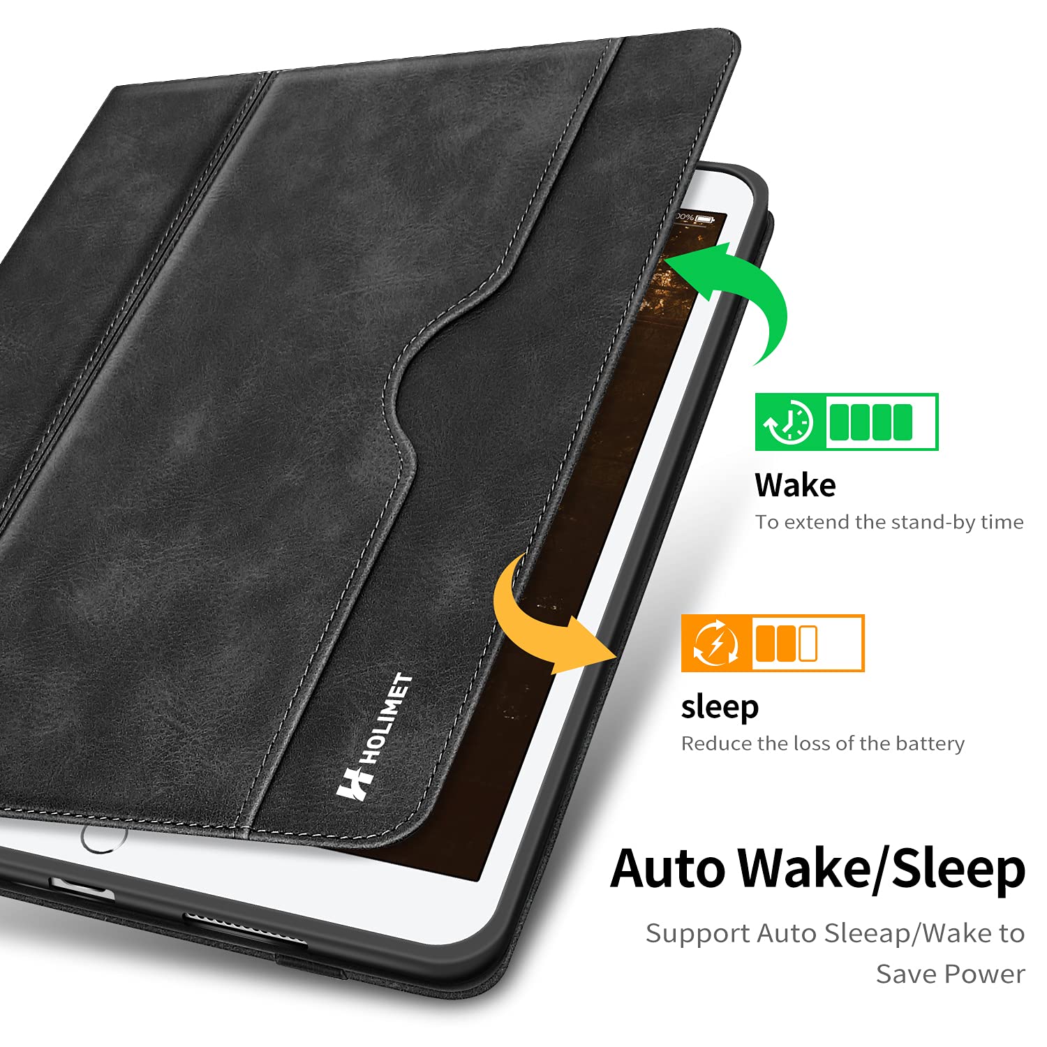 H HOLMET Shockproof iPad Case for iPad 9th/8th/7th Gen (2021/2020/2019) - PU Leather Cover with Pencil Holder, Multi-Angle Stand, Auto Wake/Sleep & Storage Pocket - Perfect for Work, School & Travel