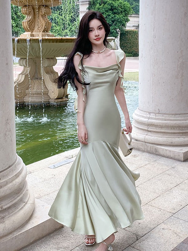 Elegant Fairy Satin Mermaid Evening Gown - Vintage 1920s Style Long Formal Dress for Prom, Wedding & Special Occasions