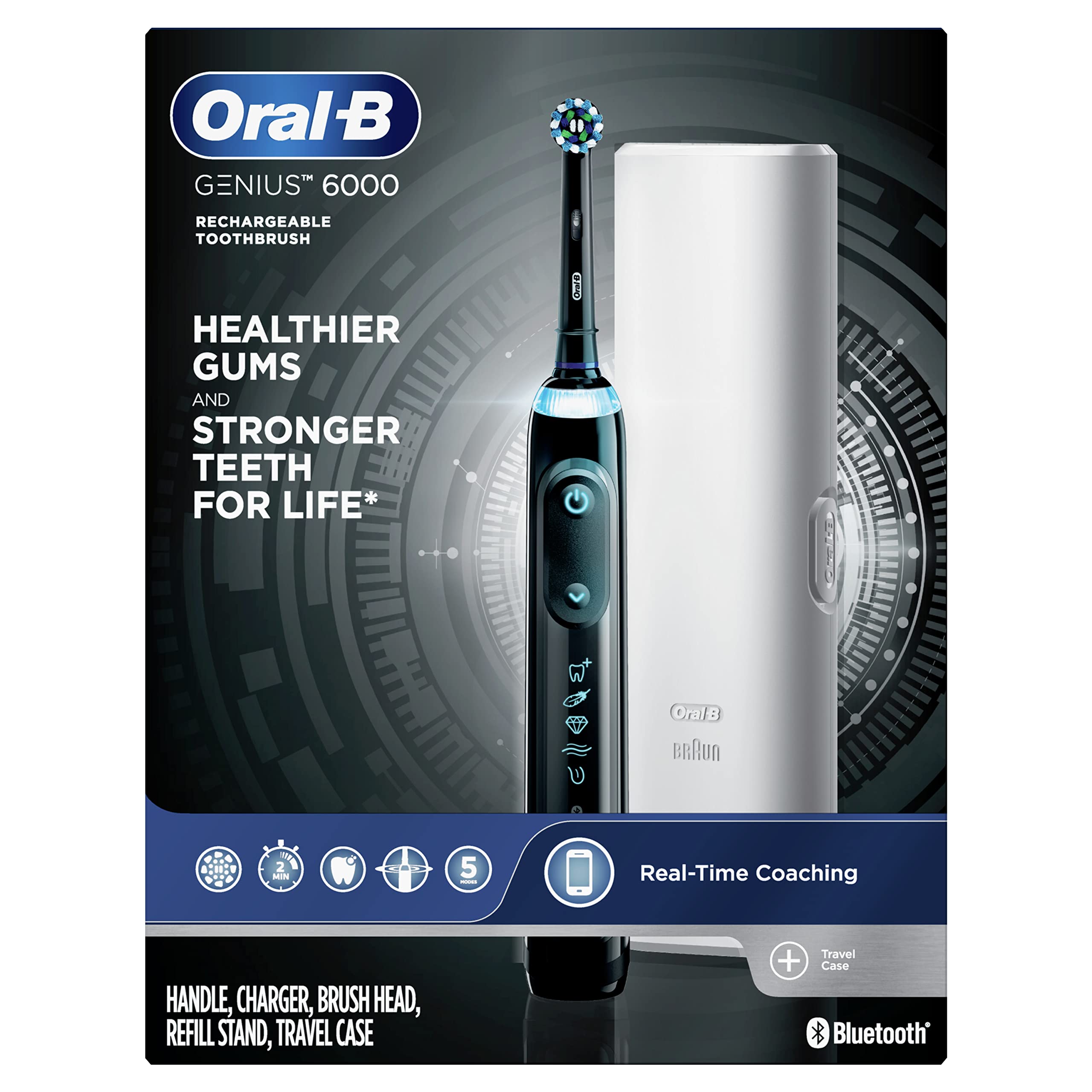 Oral-B Genius 6000 Electric Toothbrush with Smart Pressure Sensor, Black - Rechargeable Toothbrush for Whitening Teeth & Gum Care, Perfect for Travel & Home Use