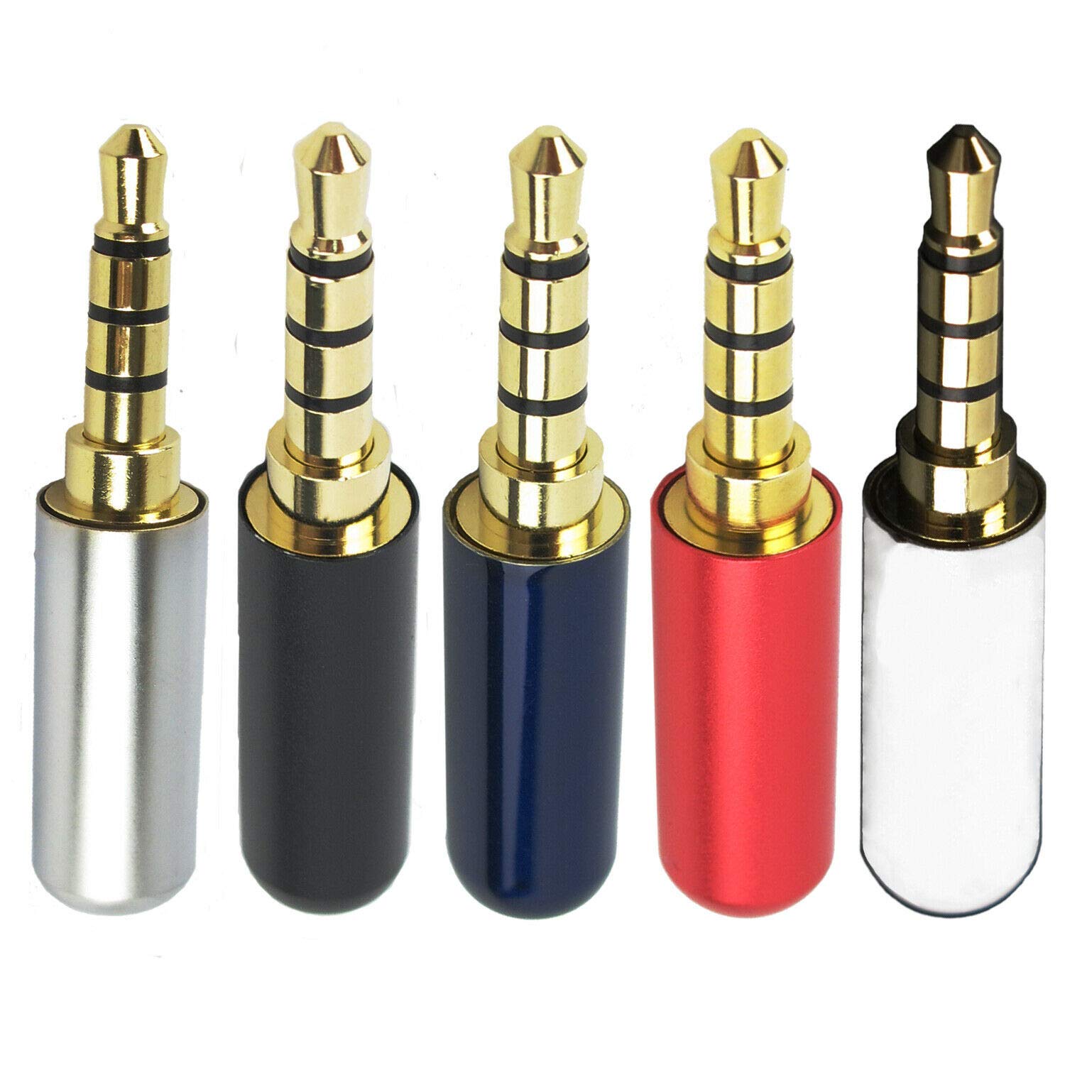 VizGiz 5 Pack 3.5mm TRRS Male Plug Replacement - Solder Type 4 Pole 1/8'' Audio Connector for Wired Earbuds with Microphone | Compatible with iPhone, Android Phones, Laptops & Gaming Headsets | Perfect for Calls, Music & Online Meetings