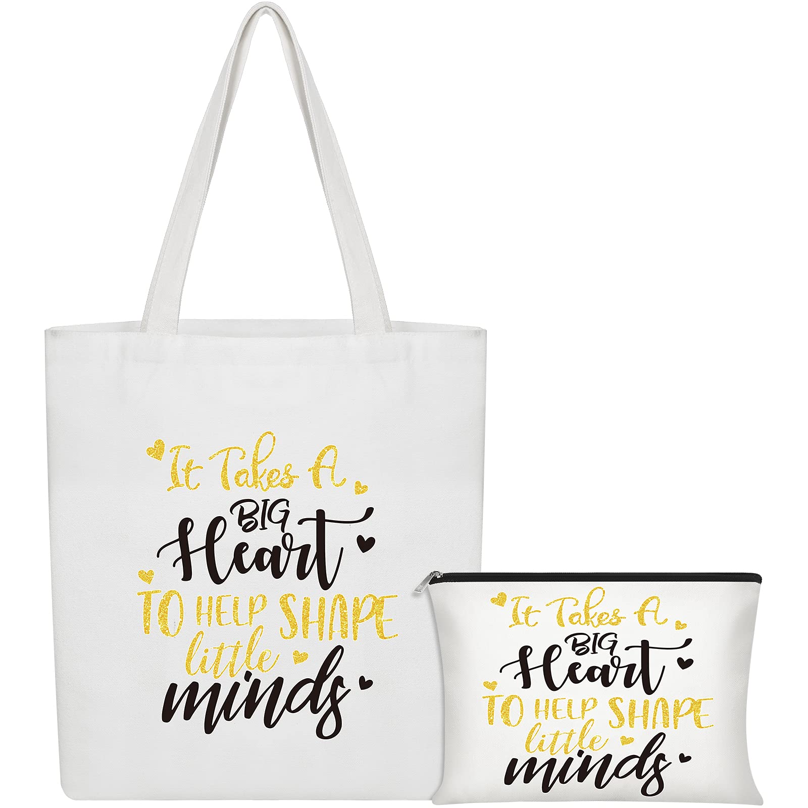 Personalized Teacher Appreciation Gifts - Canvas Tote Bag & Makeup Pouch Set, Custom Thank You Gift for Women Educators - Perfect for Birthday, Christmas & Back to School