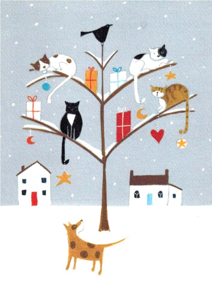 Box of 8 Cats in a Tree Christmas Greeting Cards - Perfect for Holiday Gifts, Party Invitations & Festive Decorations