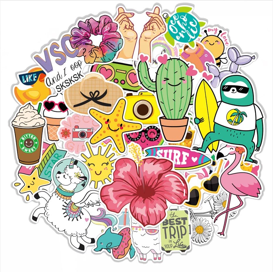 65pcs Aesthetic VSCO Stickers for Water Bottles & Laptops - Waterproof Vinyl Decals, Cute Cartoon Stickers for Girls, Teens, Scrapbooking & Journaling - Perfect for DIY Crafts, School Supplies & Personalizing Accessories