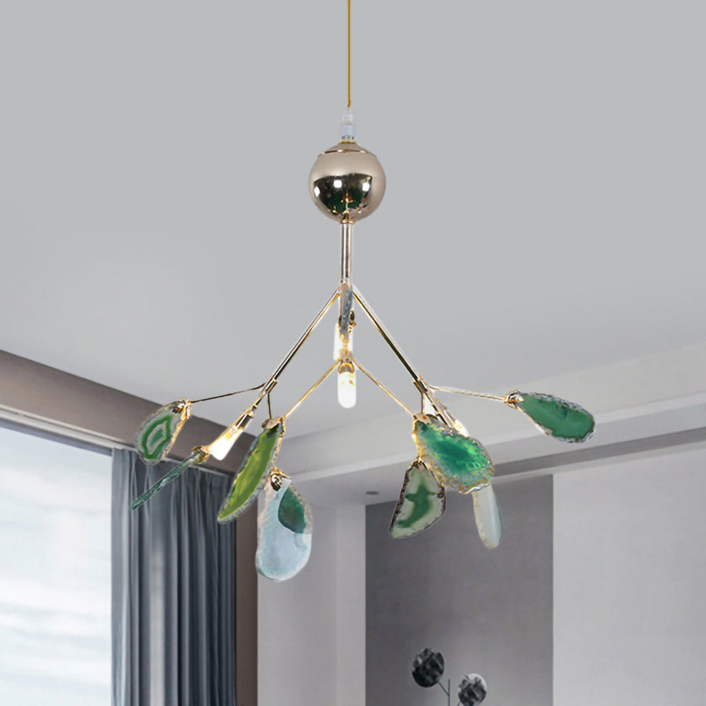 Agate Flake Chandelier - Elegant Natural Stone Crystal Ceiling Light Fixture for Dining Room, Living Room, Bedroom Decor | Modern Luxury Home Lighting