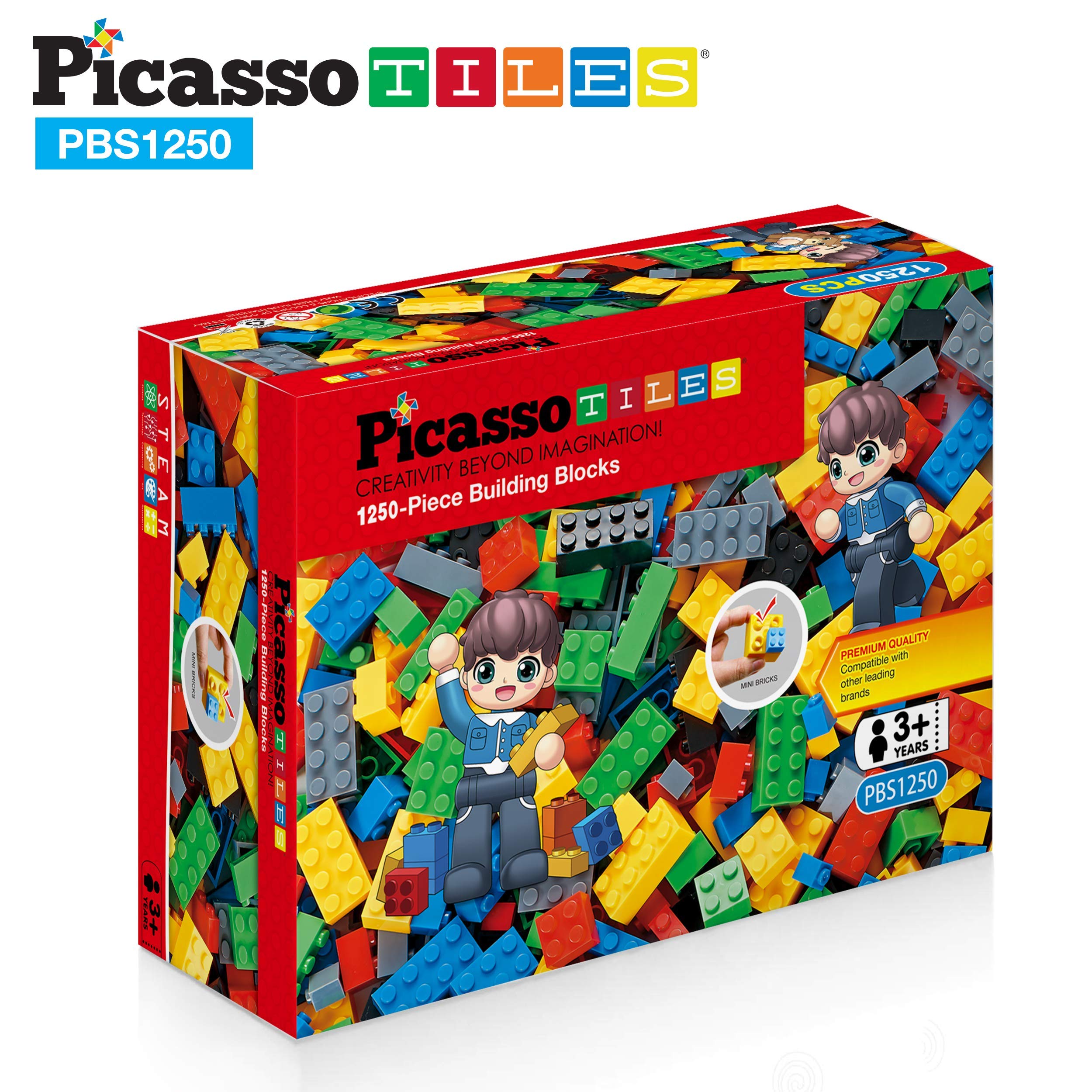 PicassoTiles 1250 Piece STEM Educational Building Blocks Set - Creative Shapes for Imaginative Play, Numbers & Characters Learning - Washable Construction Toys for Kids Ages 3+ | Perfect for Classroom, Homeschool & Family Playtime Activities